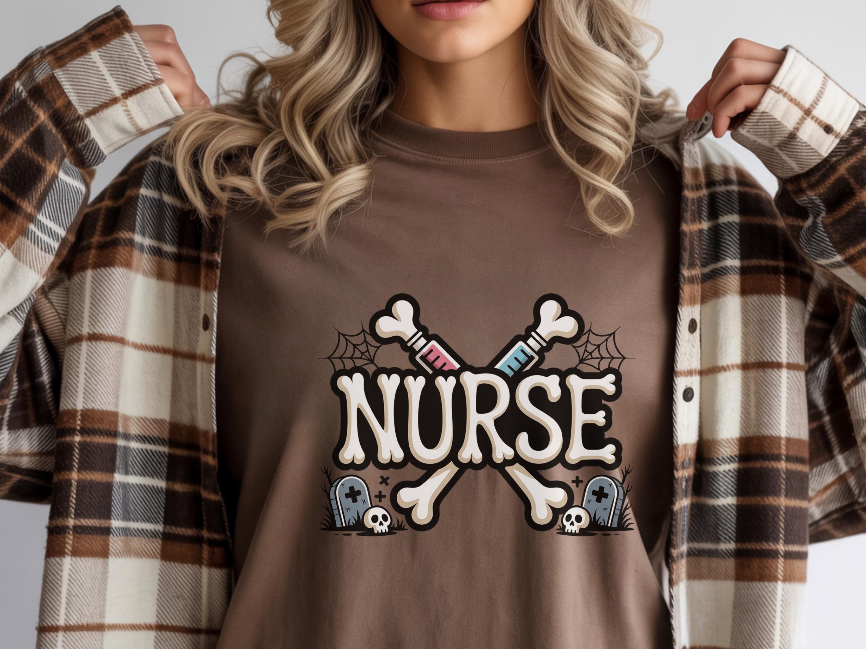 Nurse Halloween Sweatshirt, Funny Graveyard RN Shirt, Spooky Skeleton Nurse Gift, Cute Fall Crewneck for Nurses in Halloween