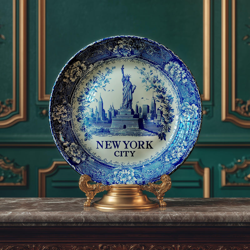 New York Decorative Plate, Delft Vintage Home Decor Personalized Gift Travel Housewarming