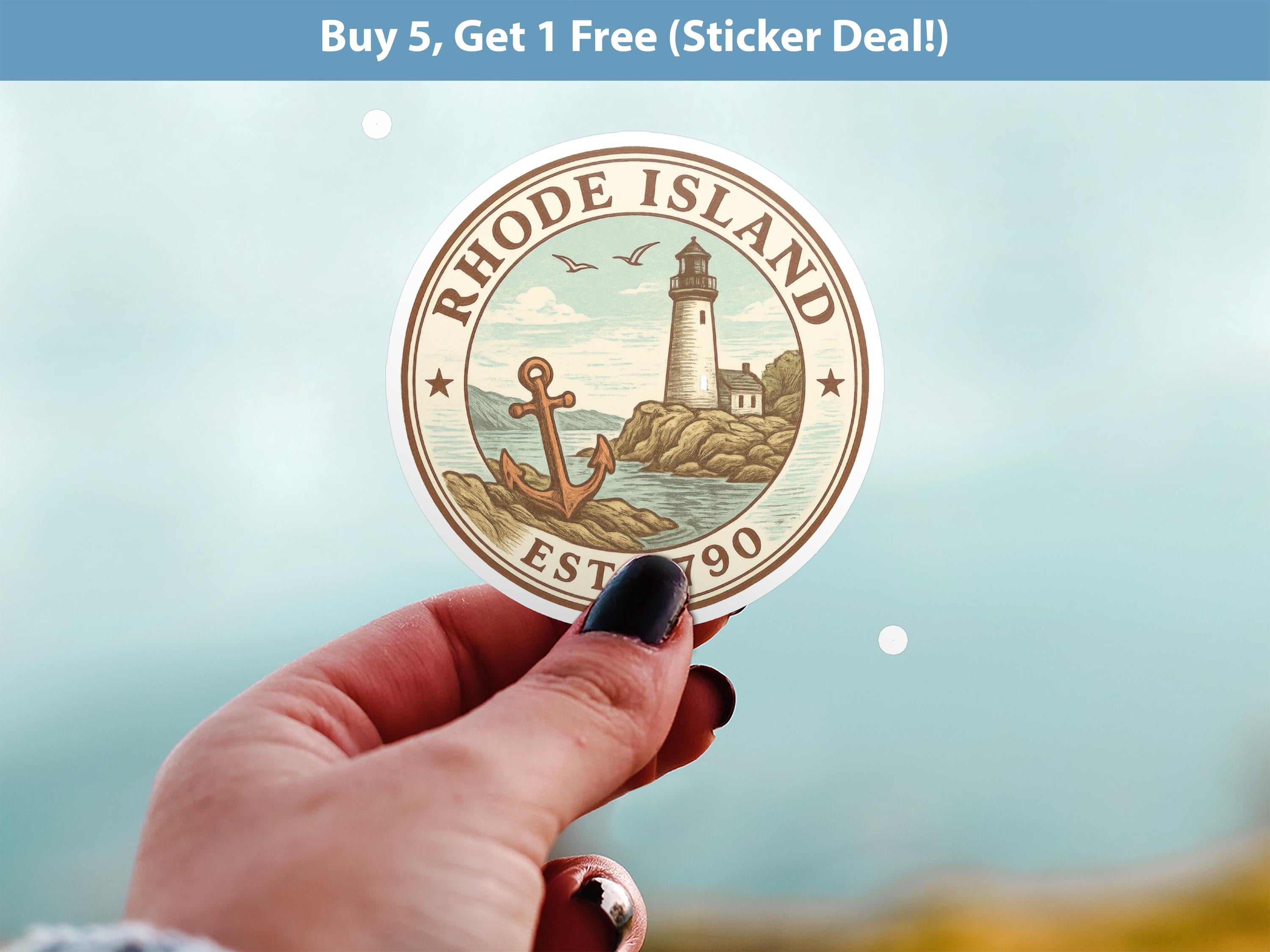 Rhode Island Sticker, Vintage US States Retro Decal, Waterproof Retro Travel Collection for Laptop Tumbler