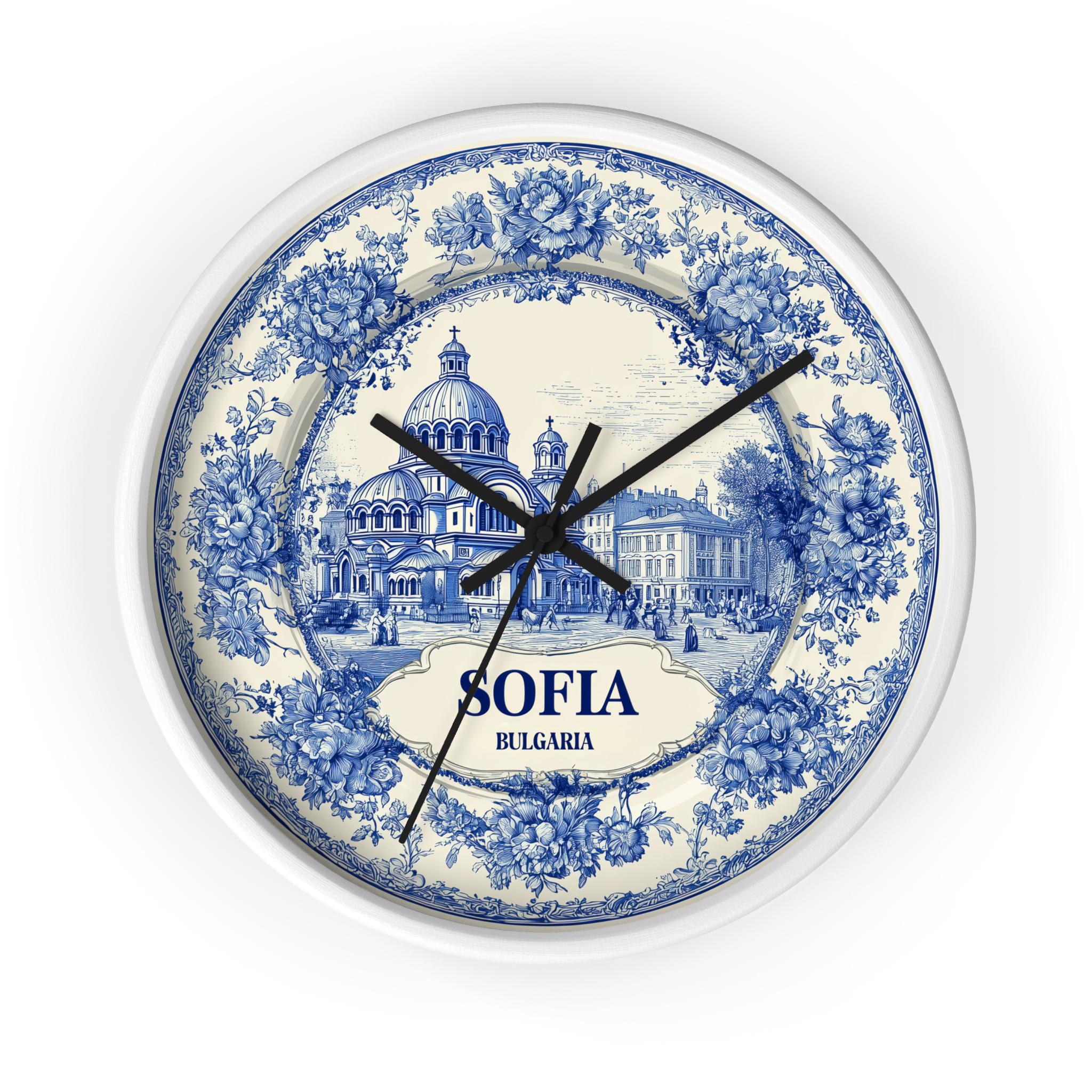 Sofia Bulgaria Wall Clock, Delf style Home Decor, Vintage City Travel Keepsake Art