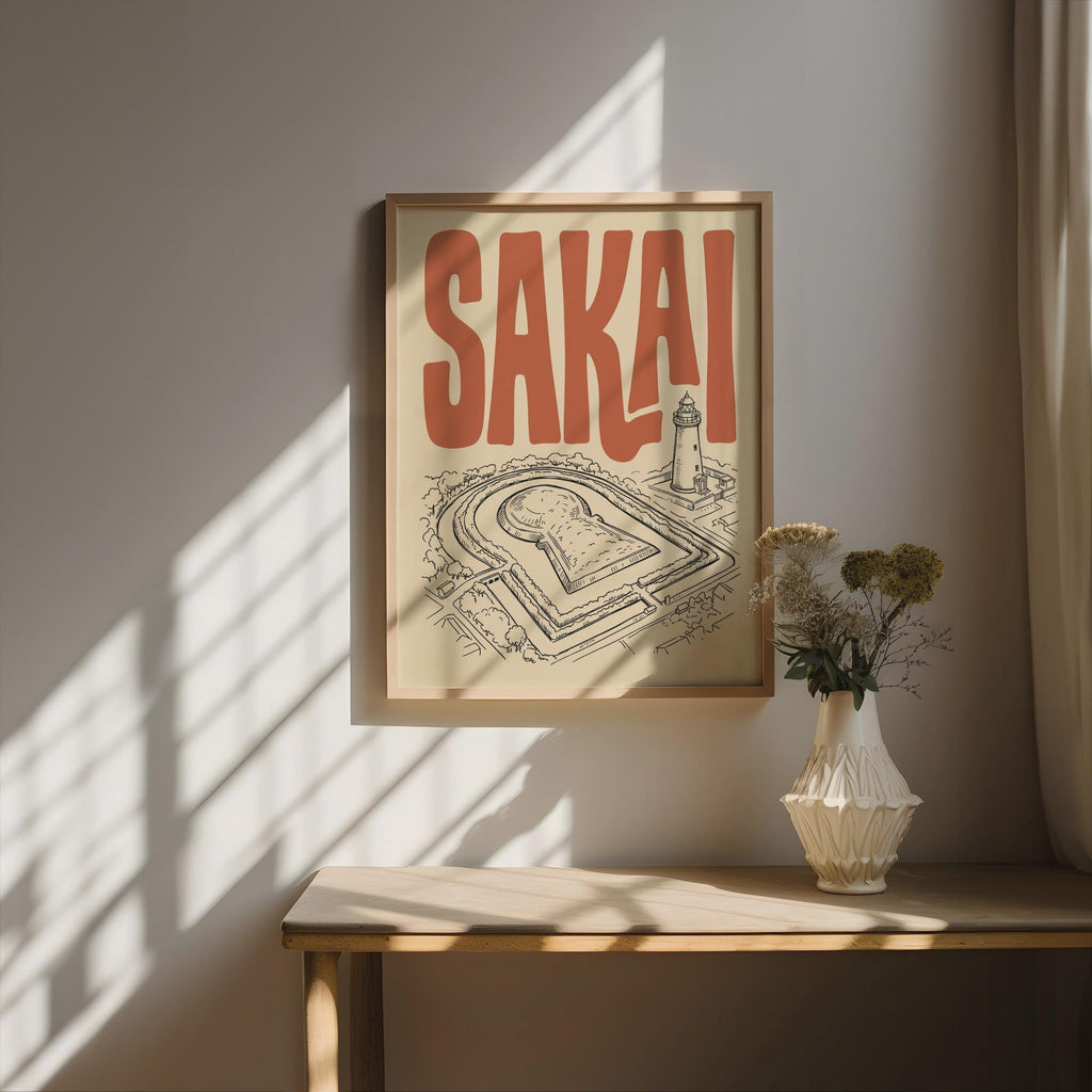 Sakai Japan Wall Art, Framed Canvas Travel Print, Kofun Retro Poster