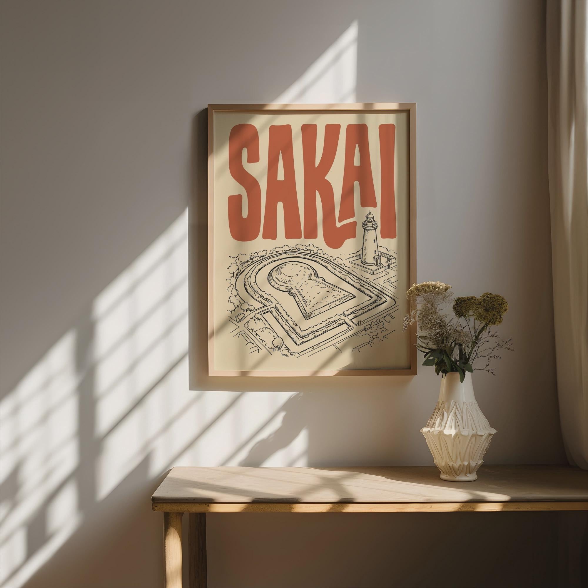 Sakai Japan Wall Art, Framed Canvas Travel Print, Kofun Retro Poster