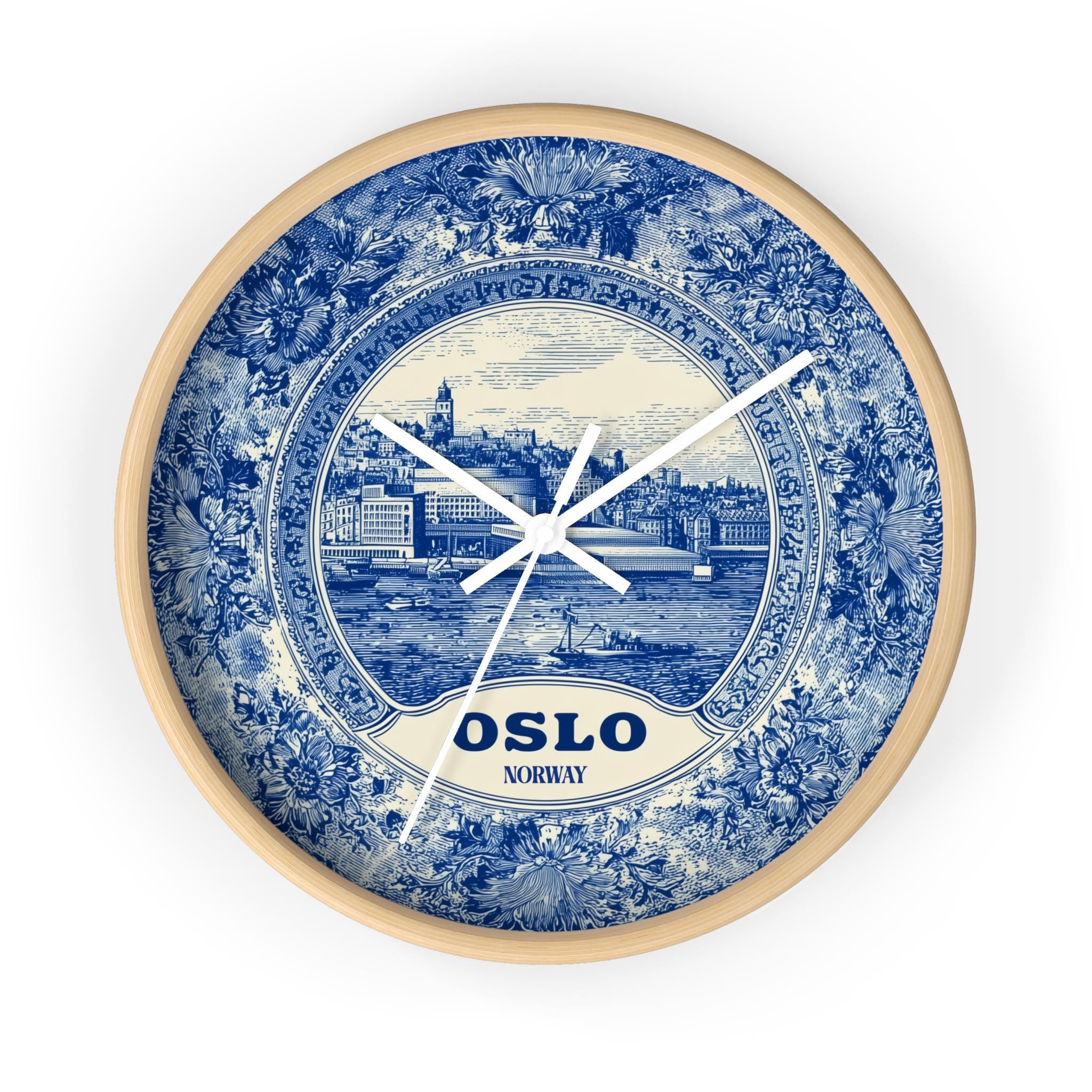 Oslo Norway Wall Clock, Delf style Home Decor, Vintage City Travel Keepsake Art