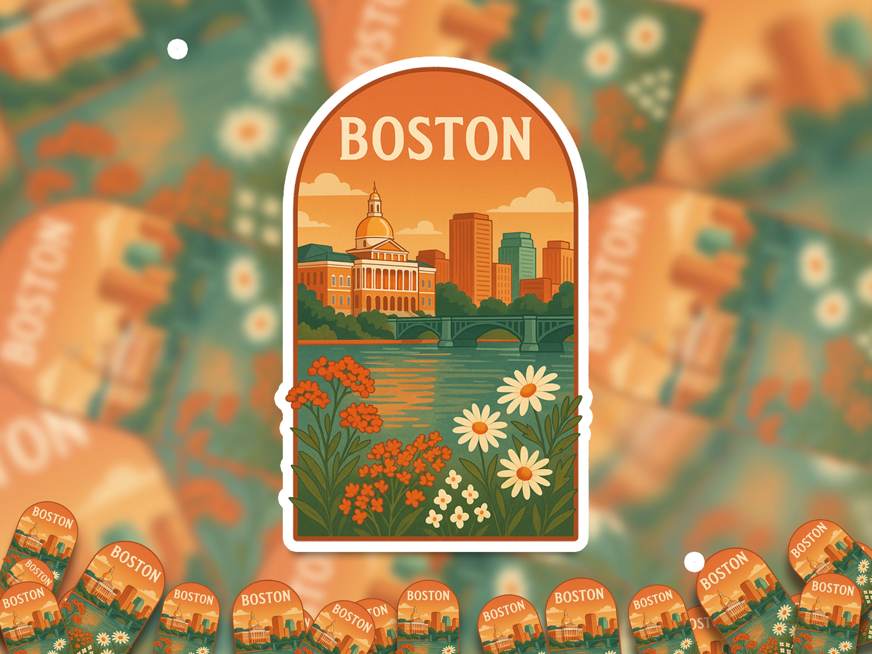 Boston Massachusetts Sticker, Vintage City Vinyl Decal, Retro Travel Lover Collection, Journal Scrapbook