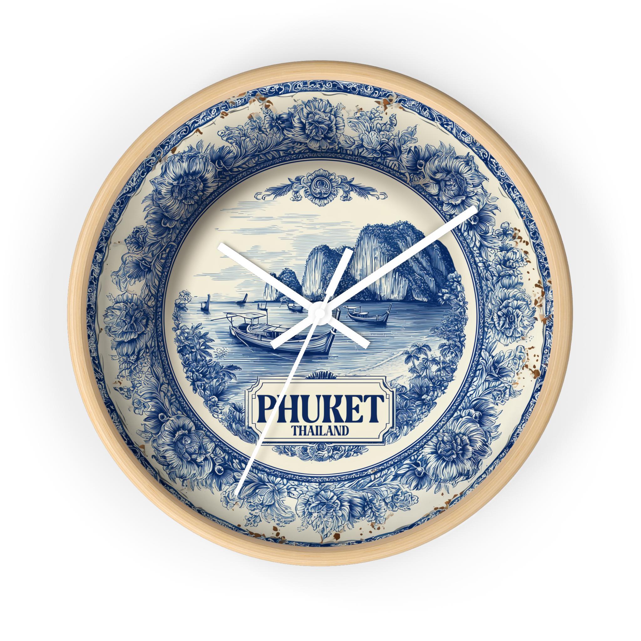 Phuket Thailand Wall Clock, Delf style Home Decor, Vintage City Travel Keepsake Art