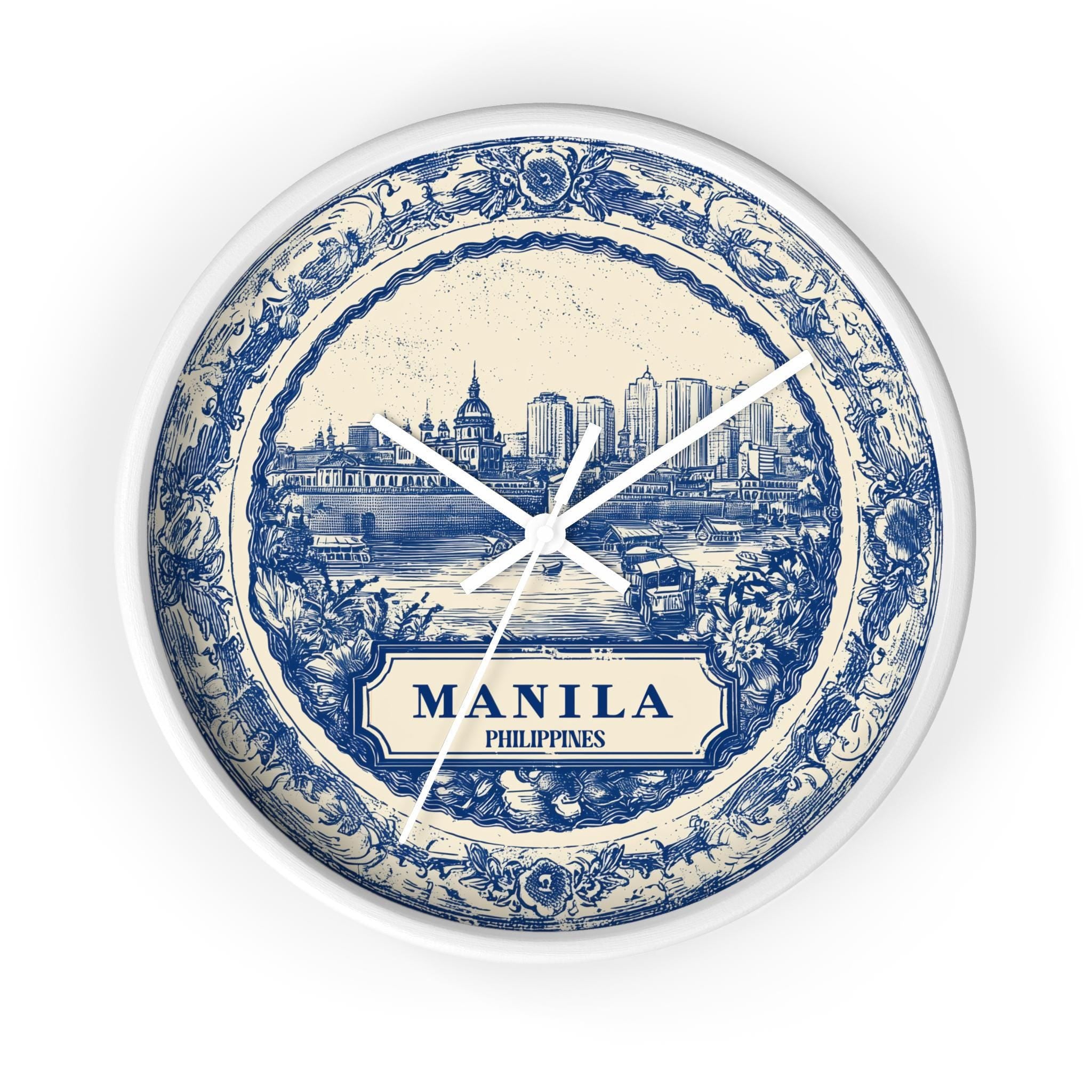 Manila Philippines Wall Clock, Delf style Home Decor, Vintage City Travel Keepsake Art