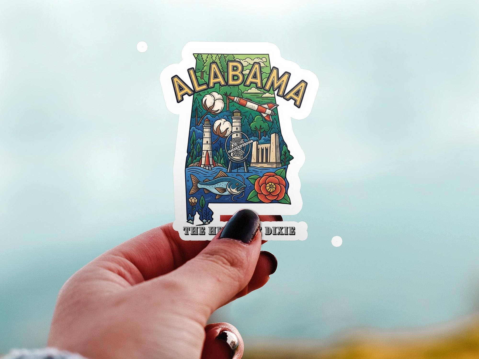 Alabama State Sticker, USA Kiss-Cut Vinyl, Landmark Waterproof Decal, United States Travel Collection