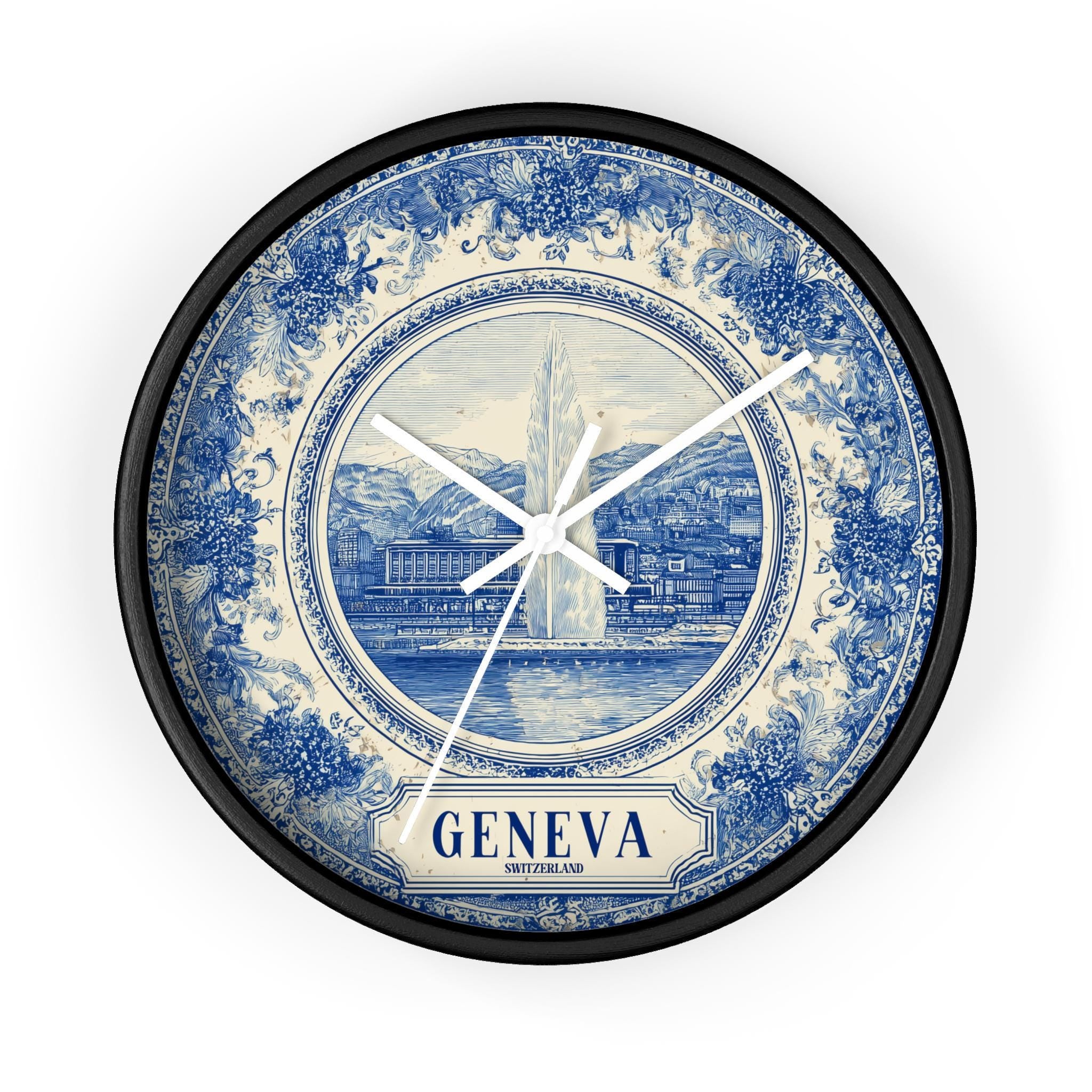 Geneva Switzerland Wall Clock, Delf style Home Decor, Vintage City Travel Keepsake Art