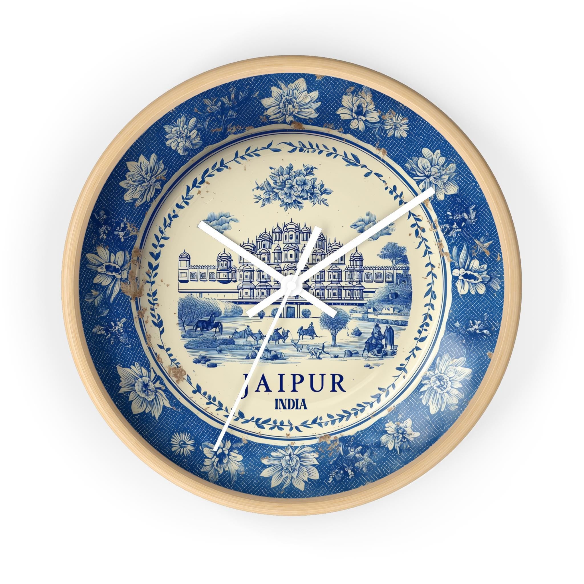 Jaipur India Wall Clock, Delf style Home Decor, Vintage City Travel Keepsake Art