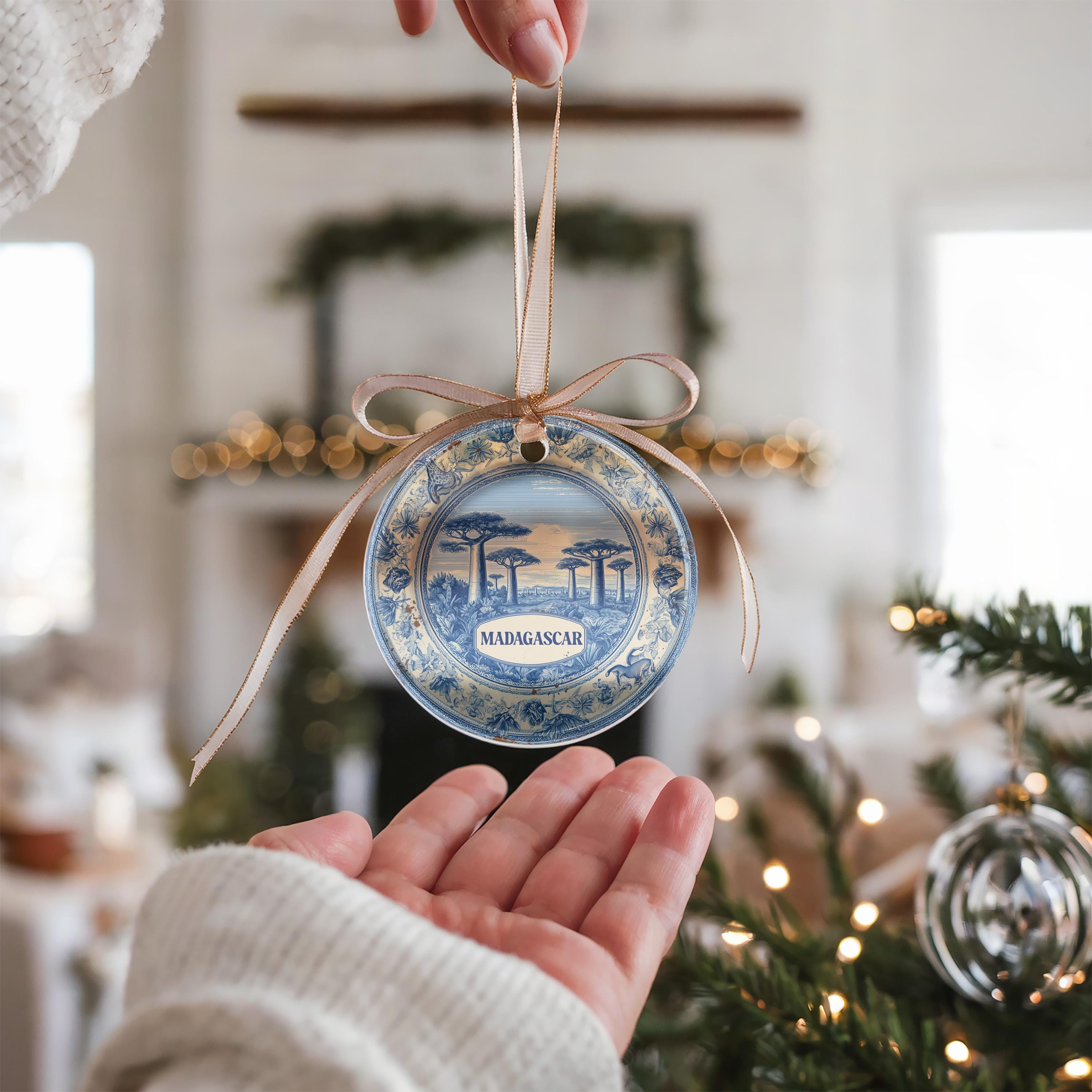 Custom Madagascar Ceramic Delft Ornament, Christmas Delftware Blue Delftware city travel