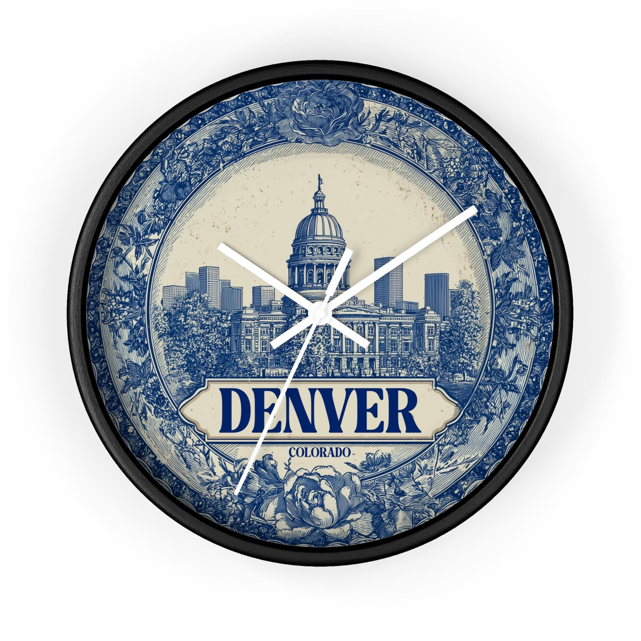 Denver Colorado Wall Clock, Delf style Home Decor, Vintage City Travel Keepsake Art