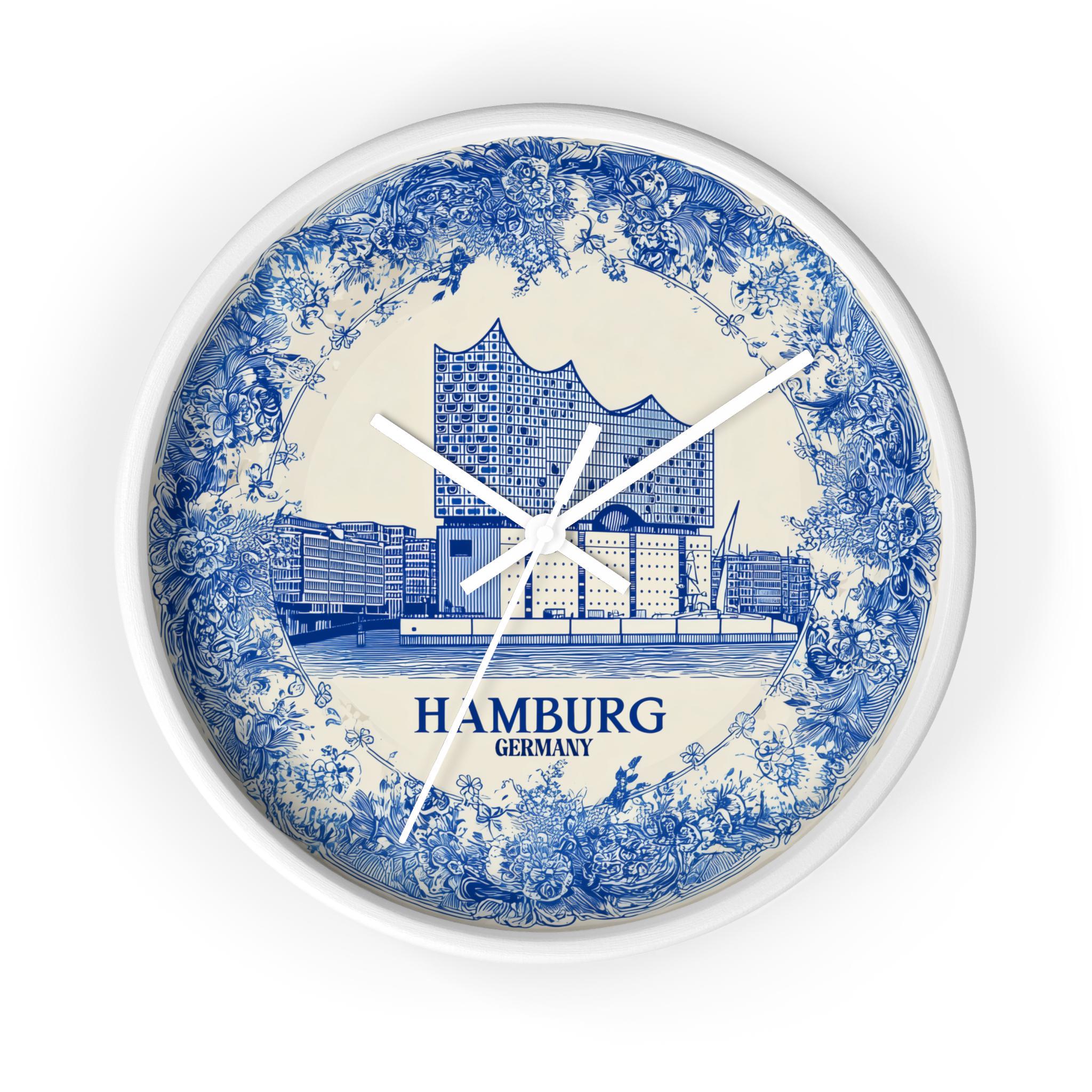 Hamburg Germany Wall Clock, Delf style Home Decor, Vintage City Travel Keepsake Art