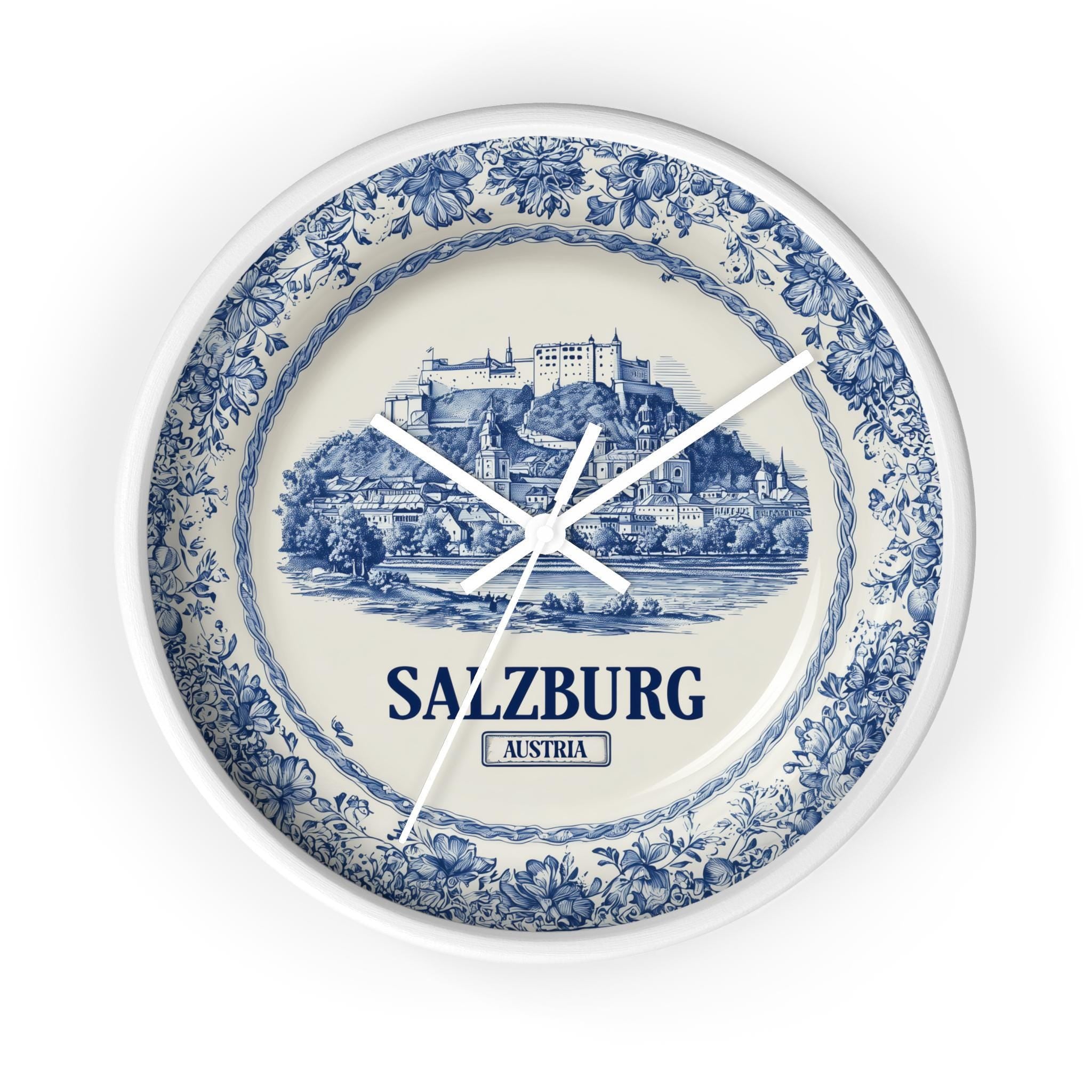 Salzburg Austria Wall Clock, Delf style Home Decor, Vintage City Travel Keepsake Art