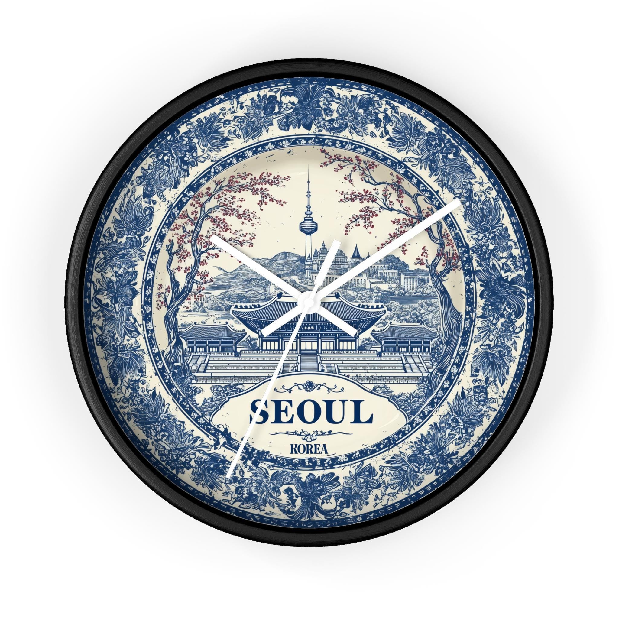 Seoul South Korea Wall Clock, Delf style Home Decor, Vintage City Travel Keepsake Art