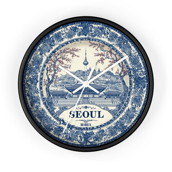 Seoul South Korea Wall Clock, Delft style Home Decor, Vintage City Travel Keepsake Art