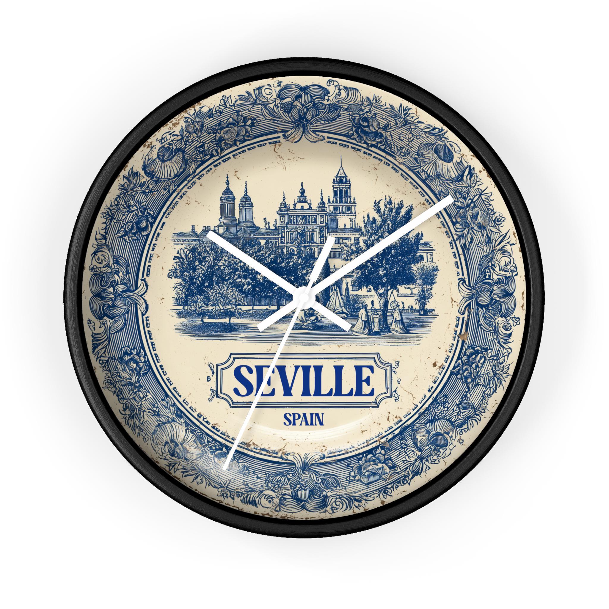 Seville Spain Wall Clock, Delf style Home Decor, Vintage City Travel Keepsake Art
