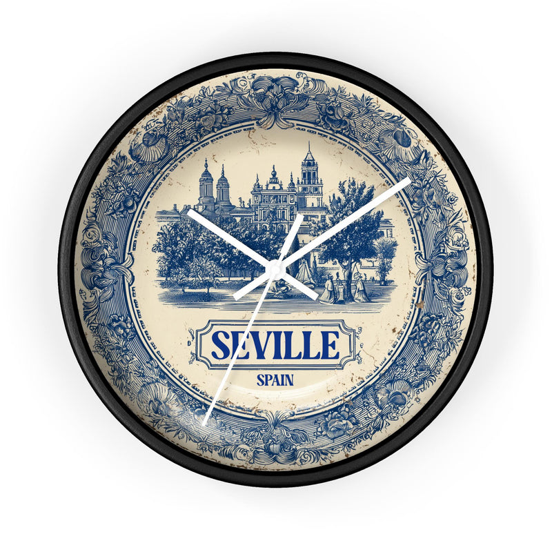 Seville Spain Wall Clock, Delft style Home Decor, Vintage City Travel Keepsake Art