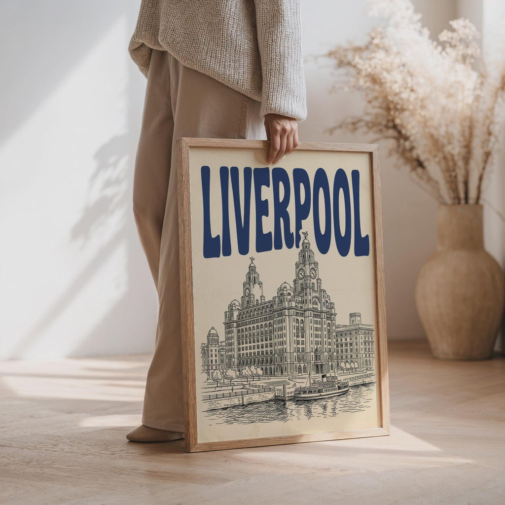 Liverpool Waterfront Wall Art, Framed Canvas Print, Royal Liver Building Decor