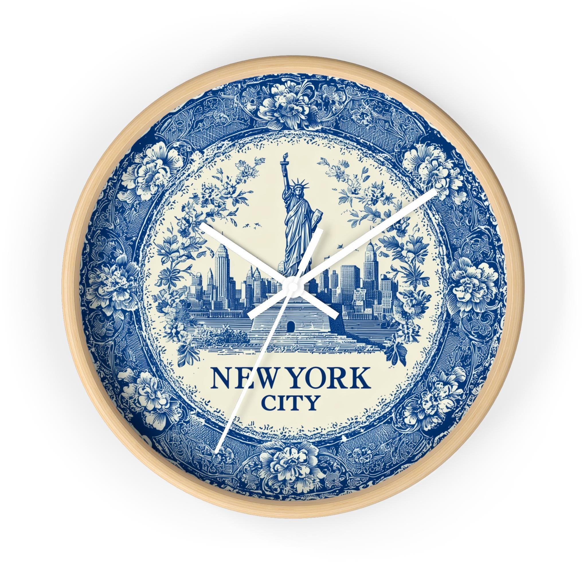 New York City Wall Clock, Delf style Home Decor, Vintage City Travel Keepsake Art