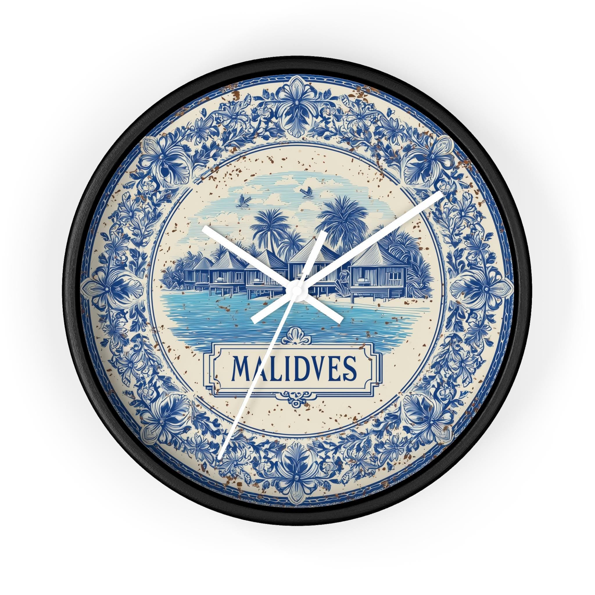 Maldives Wall Clock, Delf style Home Decor, Vintage City Travel Keepsake Art