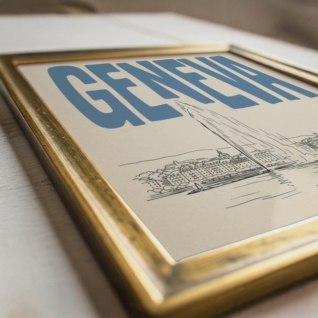 Geneva Switzerland Wall Minimalist Art, Vintage Travel Poster, Framed Canvas Print