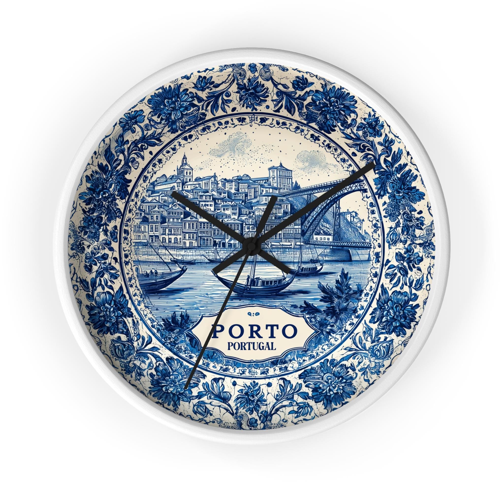 Porto Portugal Wall Clock, Delf style Home Decor, Vintage City Travel Keepsake Art