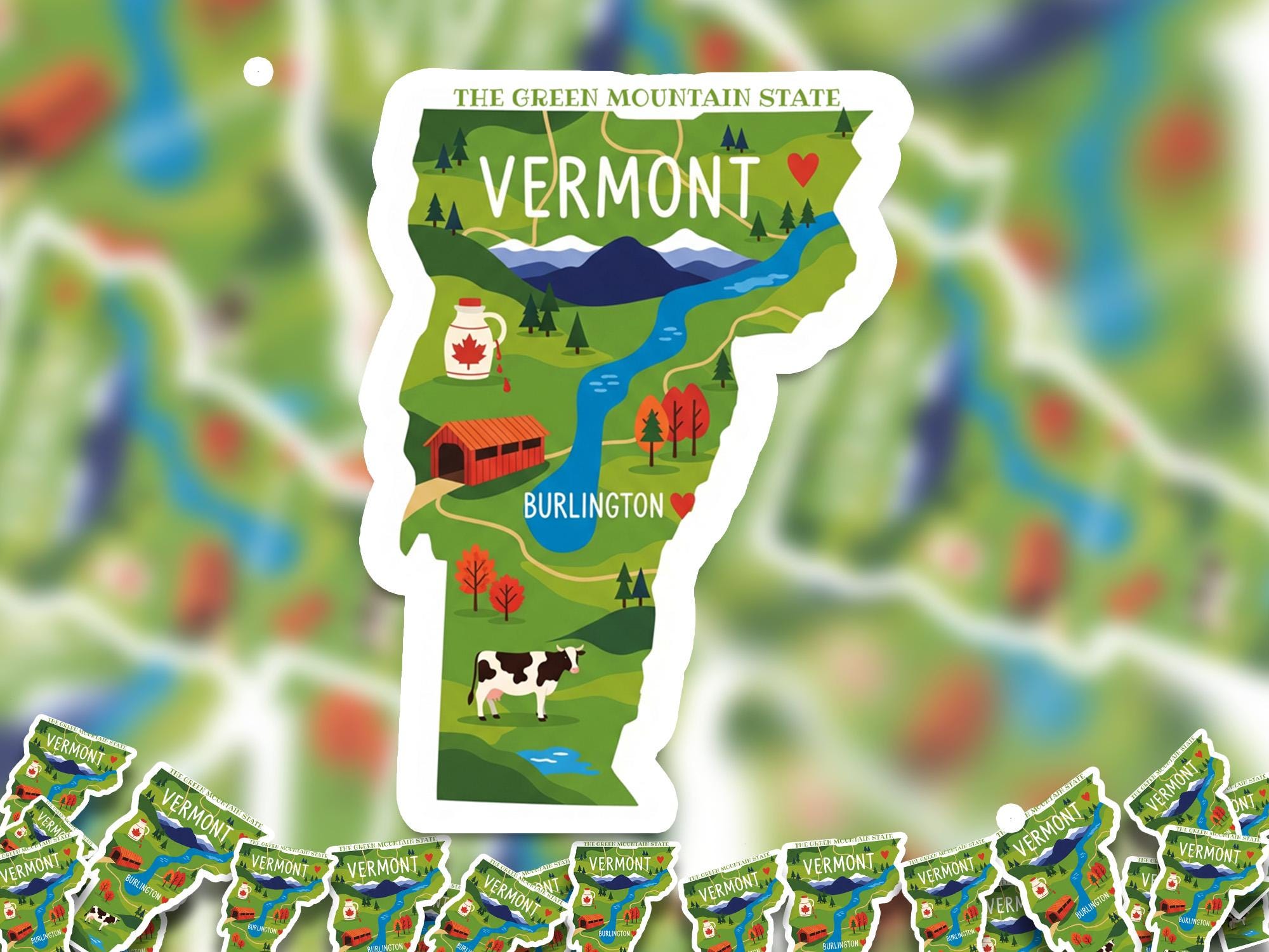 Vermont State Sticker, USA Kiss-Cut Vinyl, Landmark Waterproof Decal, United States Travel Collection
