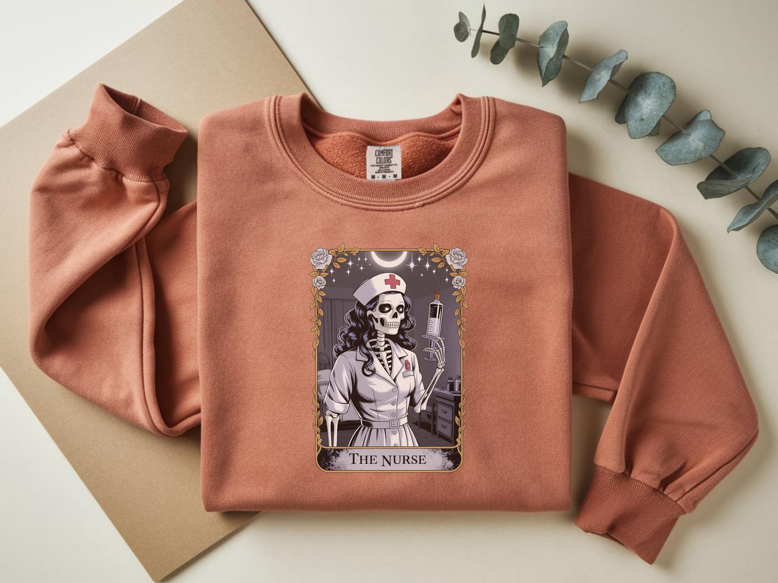 Skeleton Nurse Halloween Sweatshirt: Gothic Spooky RN Medical Outfit