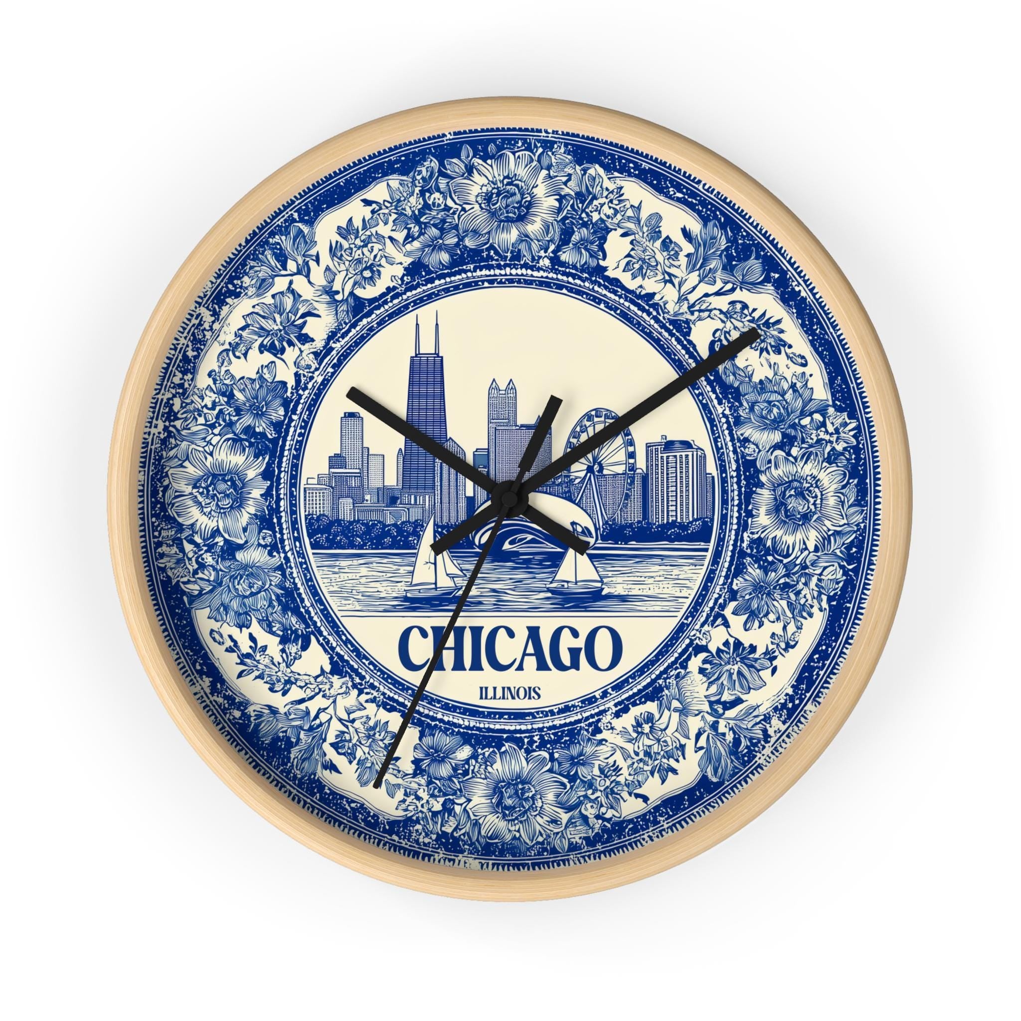 Chicago Illinois Wall Clock, Delf style Home Decor, Vintage City Travel Keepsake Art