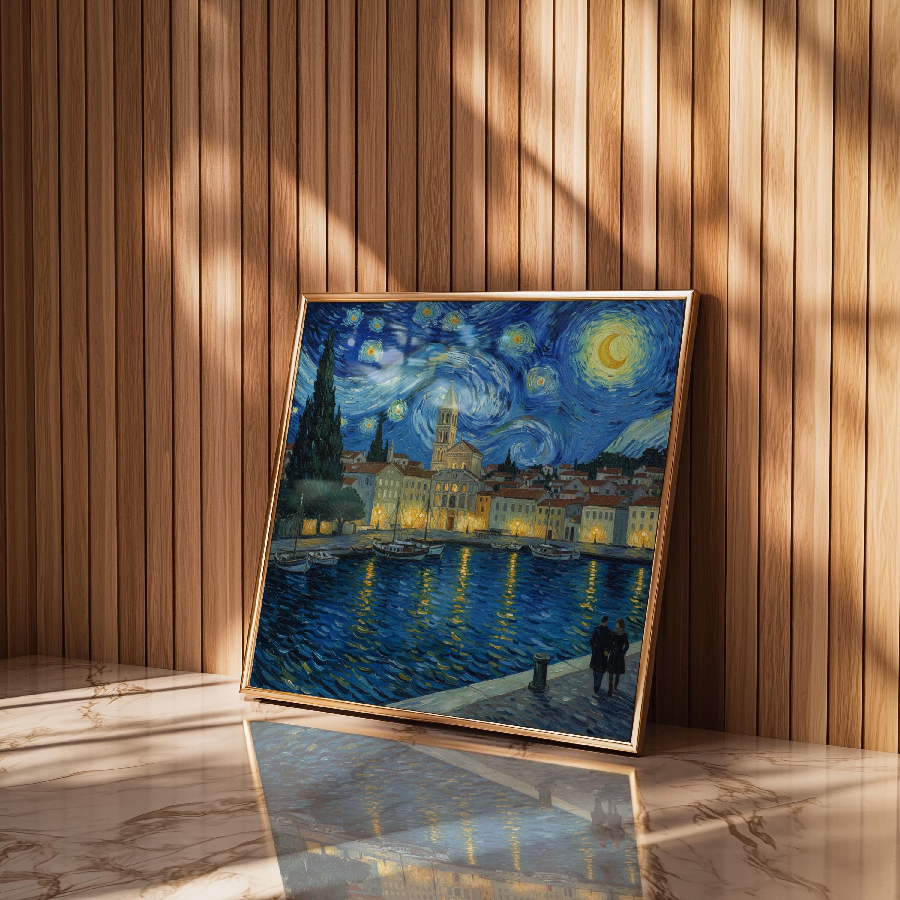 Split Croatia Starry Night Wall Art, Van Gogh Print, Travel Gift Home Decor