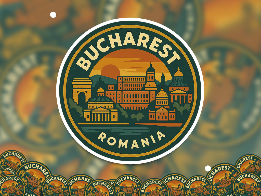 Bucharest Romania Sticker Kiss-Cut Vinyl, Waterproof Decal, Retro Travel Lover Collection
