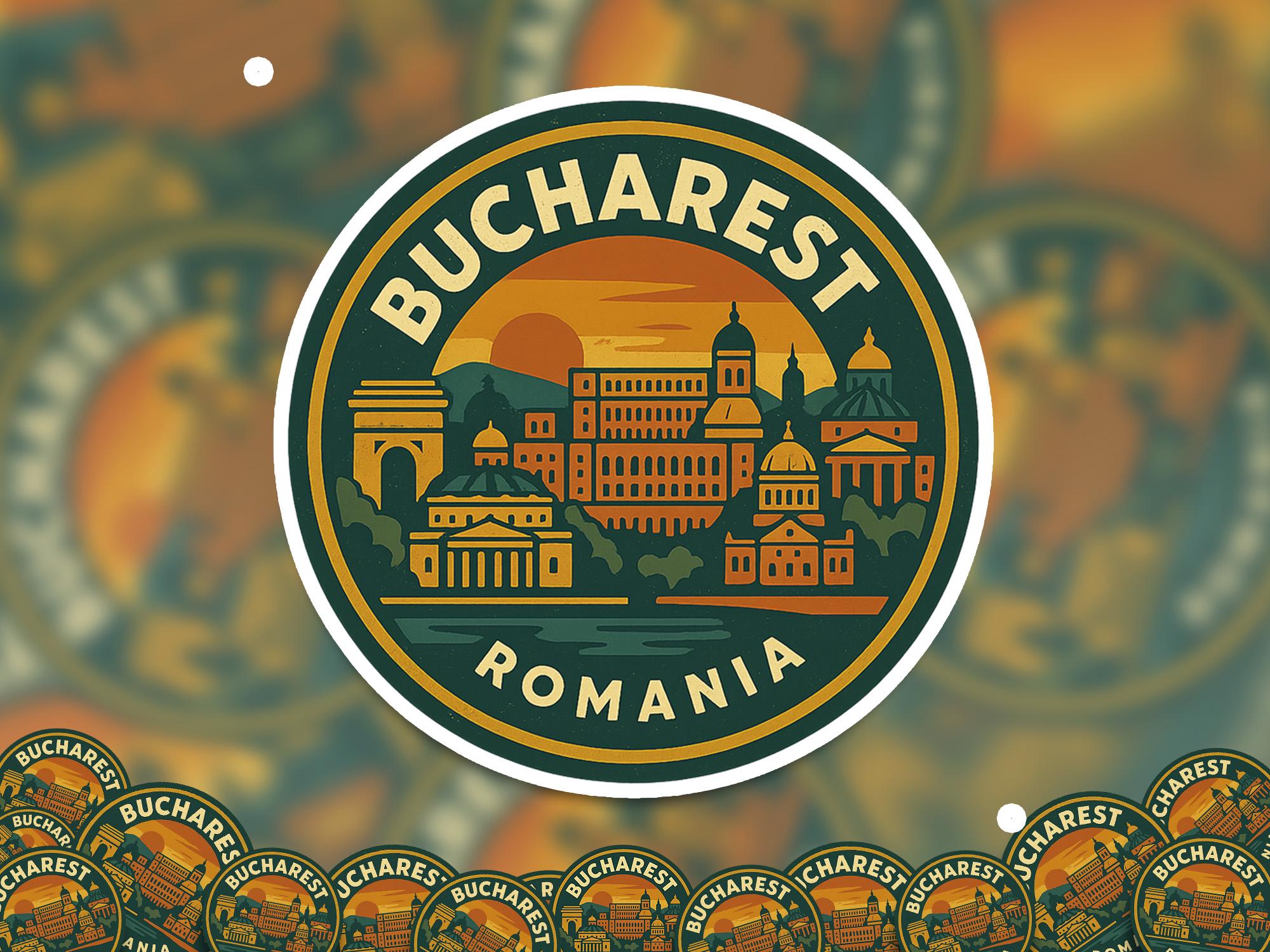 Bucharest Romania Sticker Kiss-Cut Vinyl, Waterproof Decal, Retro Travel Lover Collection