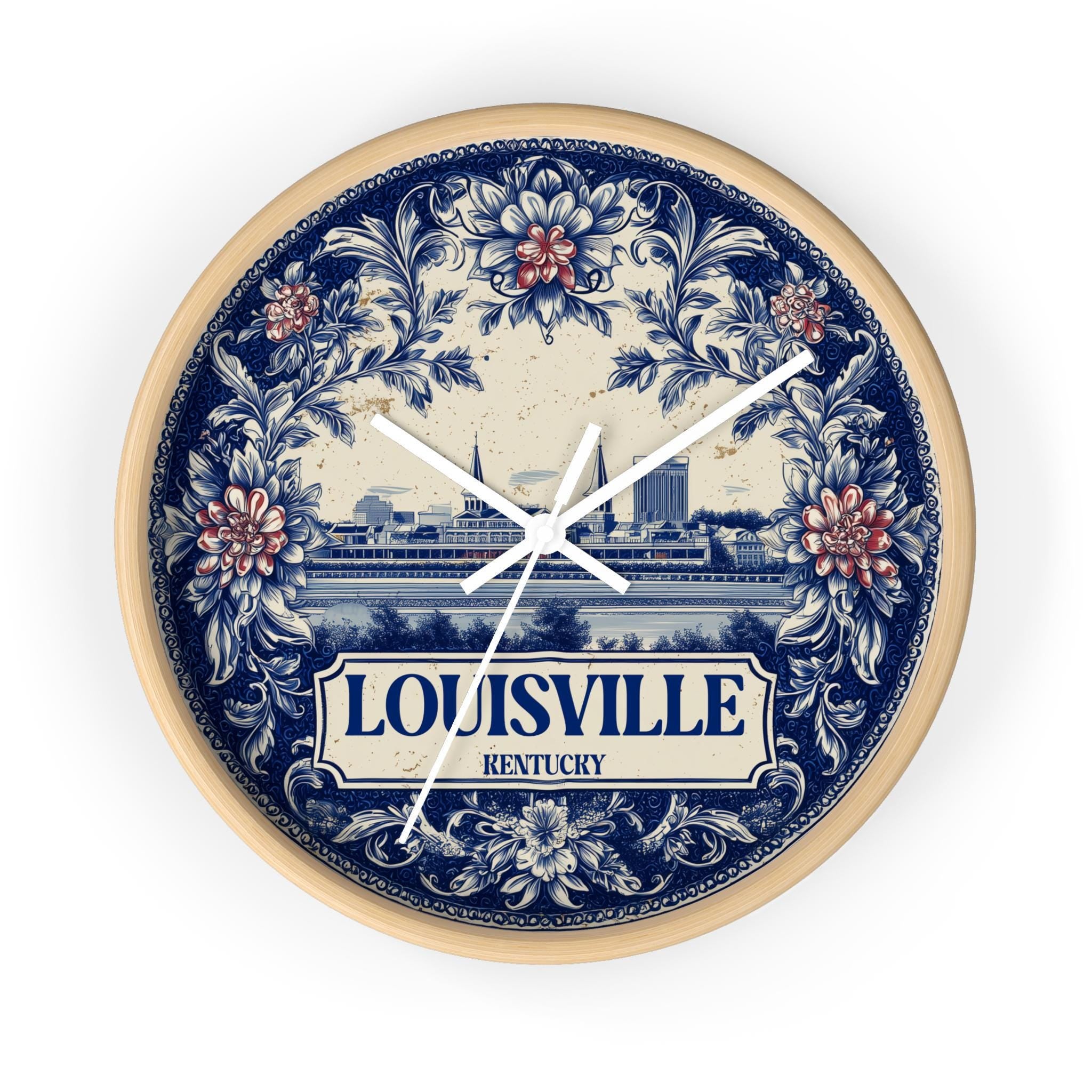 Louisville Kentucky Wall Clock, Delf style Home Decor, Vintage City Travel Keepsake Art