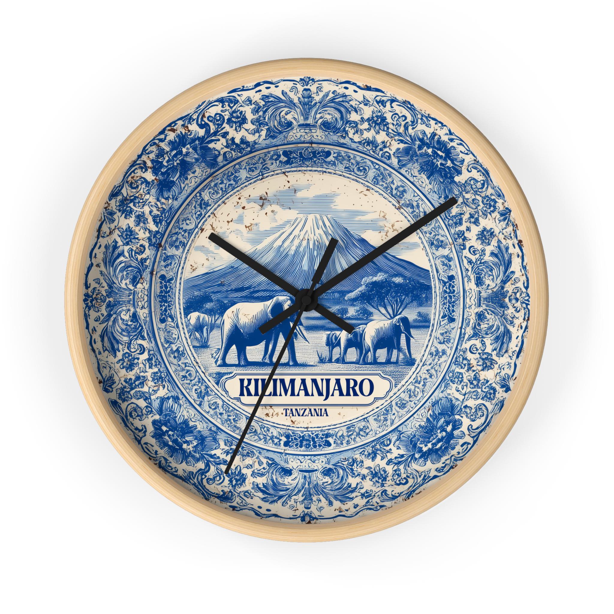 Kilimanjaro Tanzania Wall Clock, Delf style Home Decor, Vintage City Travel Keepsake Art