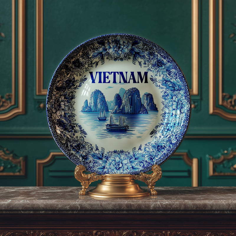 Vietnam Decorative Plate, Delft Vintage Home Decor Personalized Gift Travel Housewarming