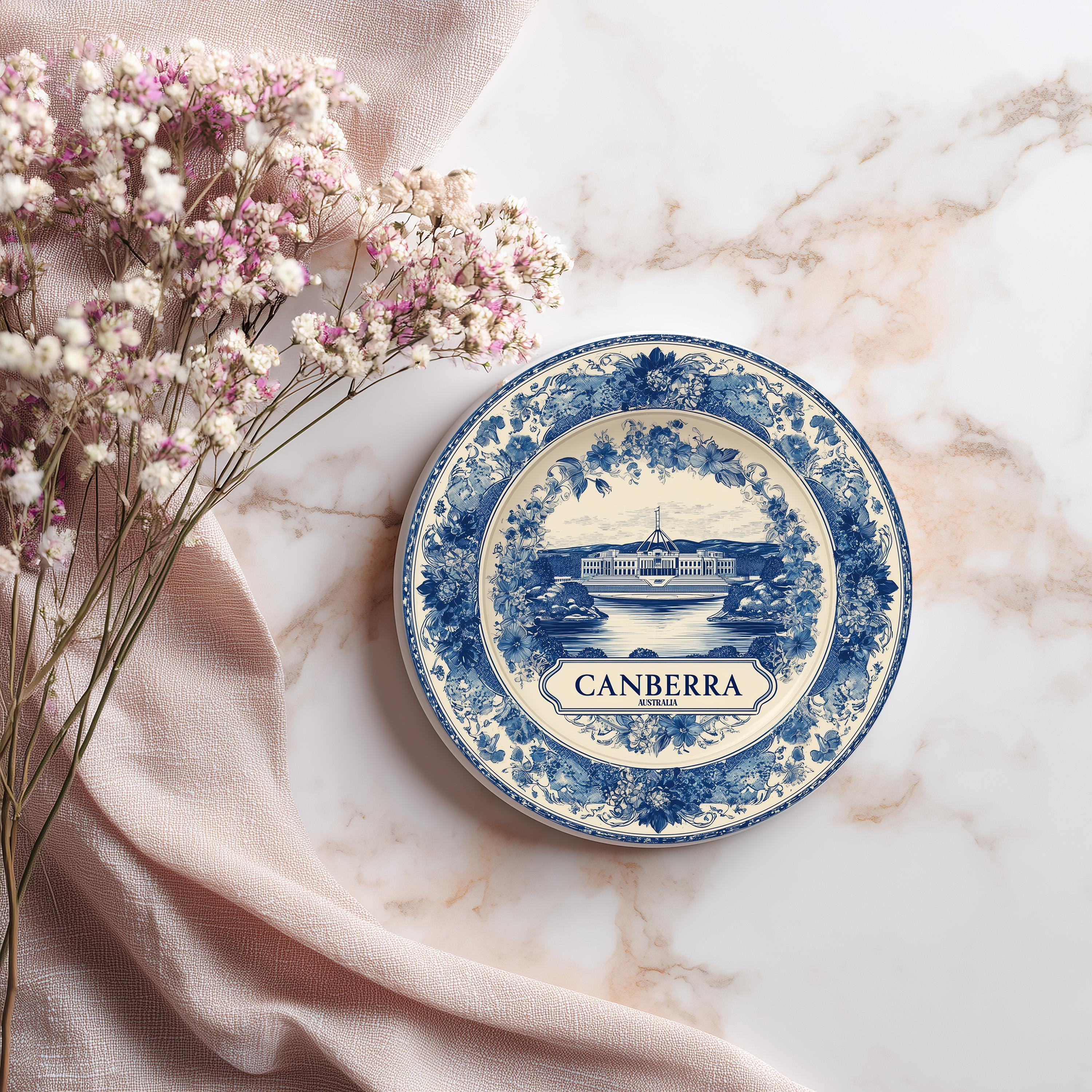 Canberra Australia Delftware Ceramic Coaster, Blue White Travel Gift, Vintage Home Decor Collectible