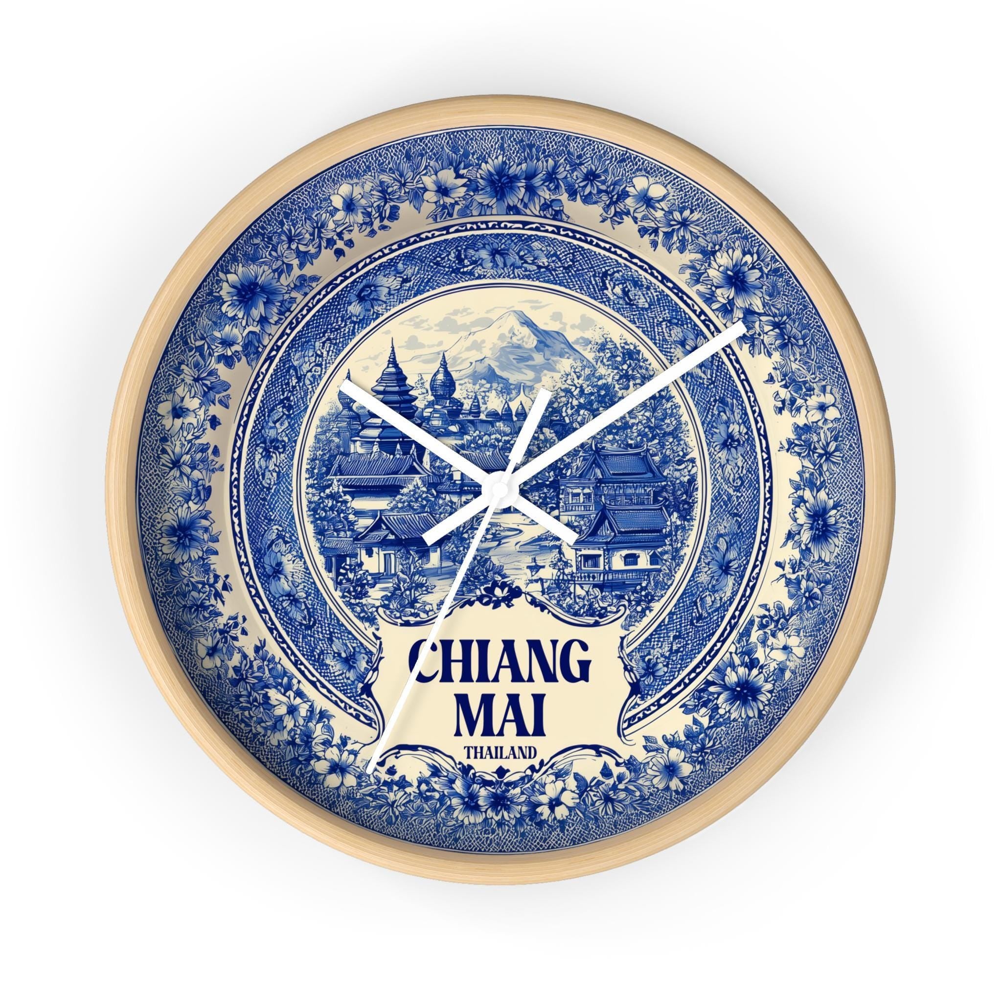 Chiang Mai Thailand Wall Clock, Delf style Home Decor, Vintage City Travel Keepsake Art