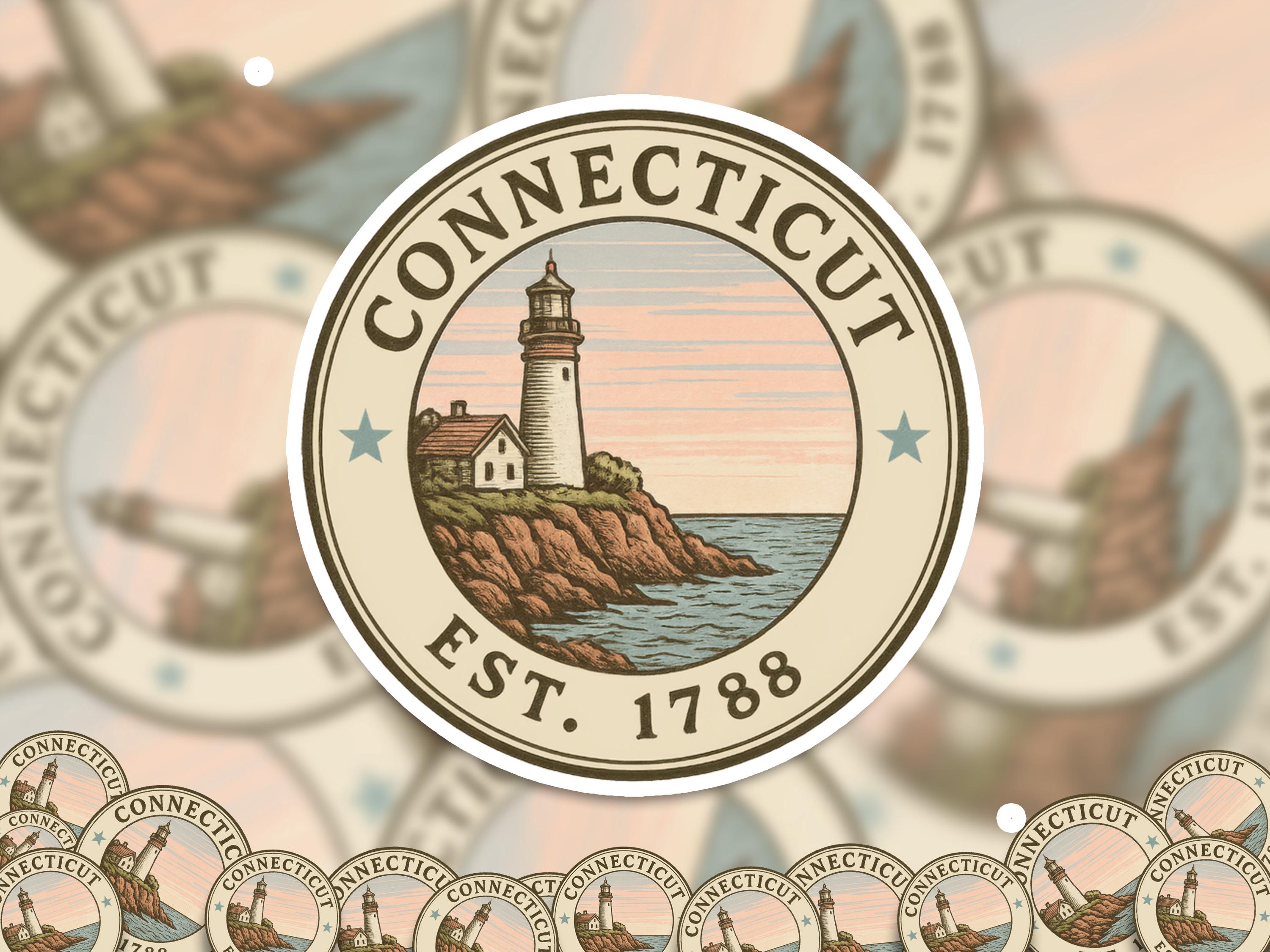 Connecticut Sticker, Vintage US States Retro Decal, Waterproof Retro Travel Collection for Laptop Tumbler