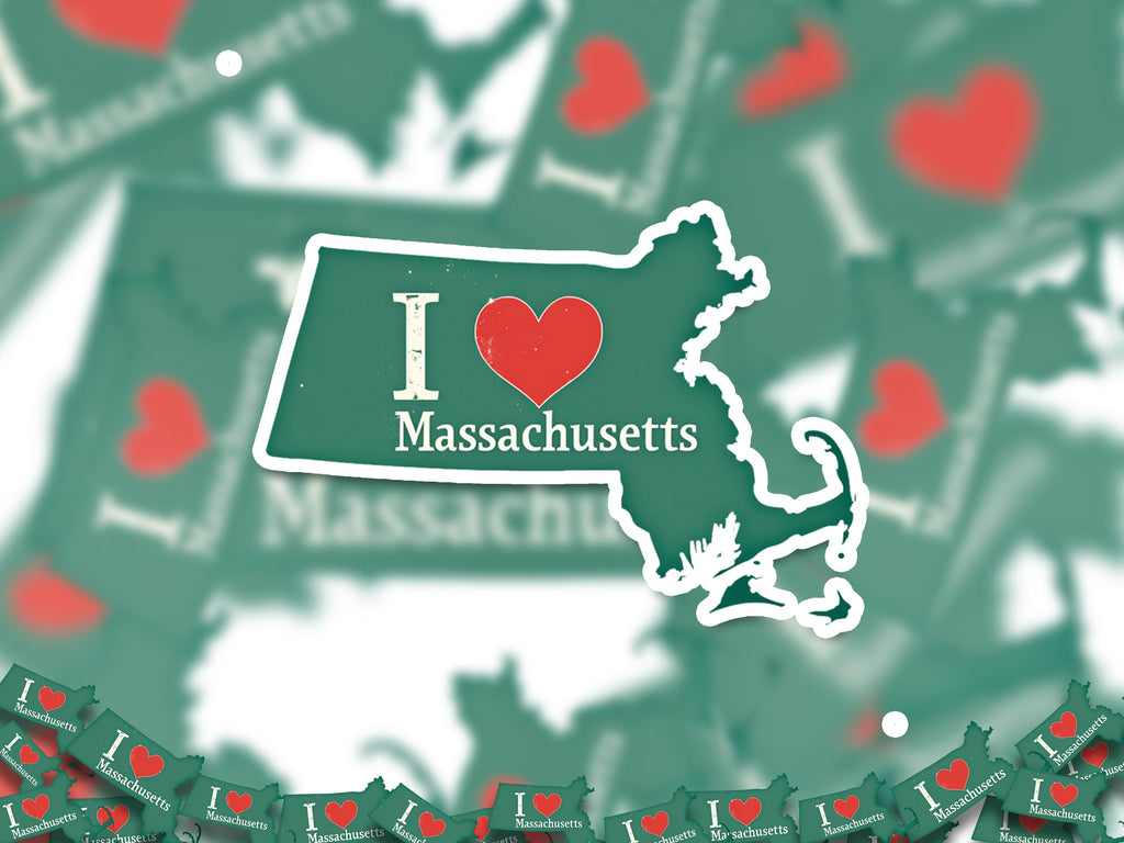 I love Massachusetts Sticker, Vintage US States Vinyl Decal, Waterproof Decal, Retro Travel Collection