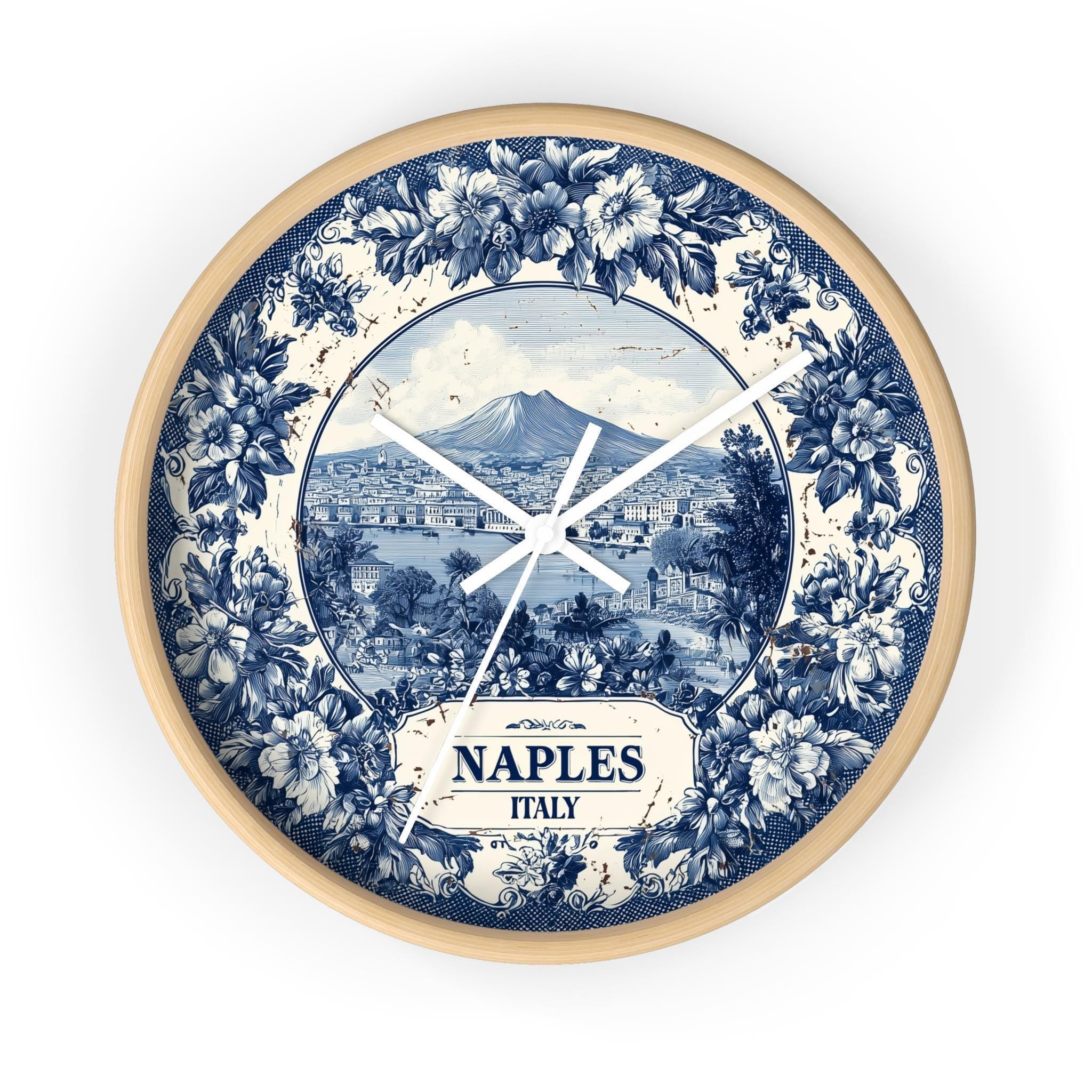 Naples Italy Wall Clock, Delf style Home Decor, Vintage City Travel Keepsake Art