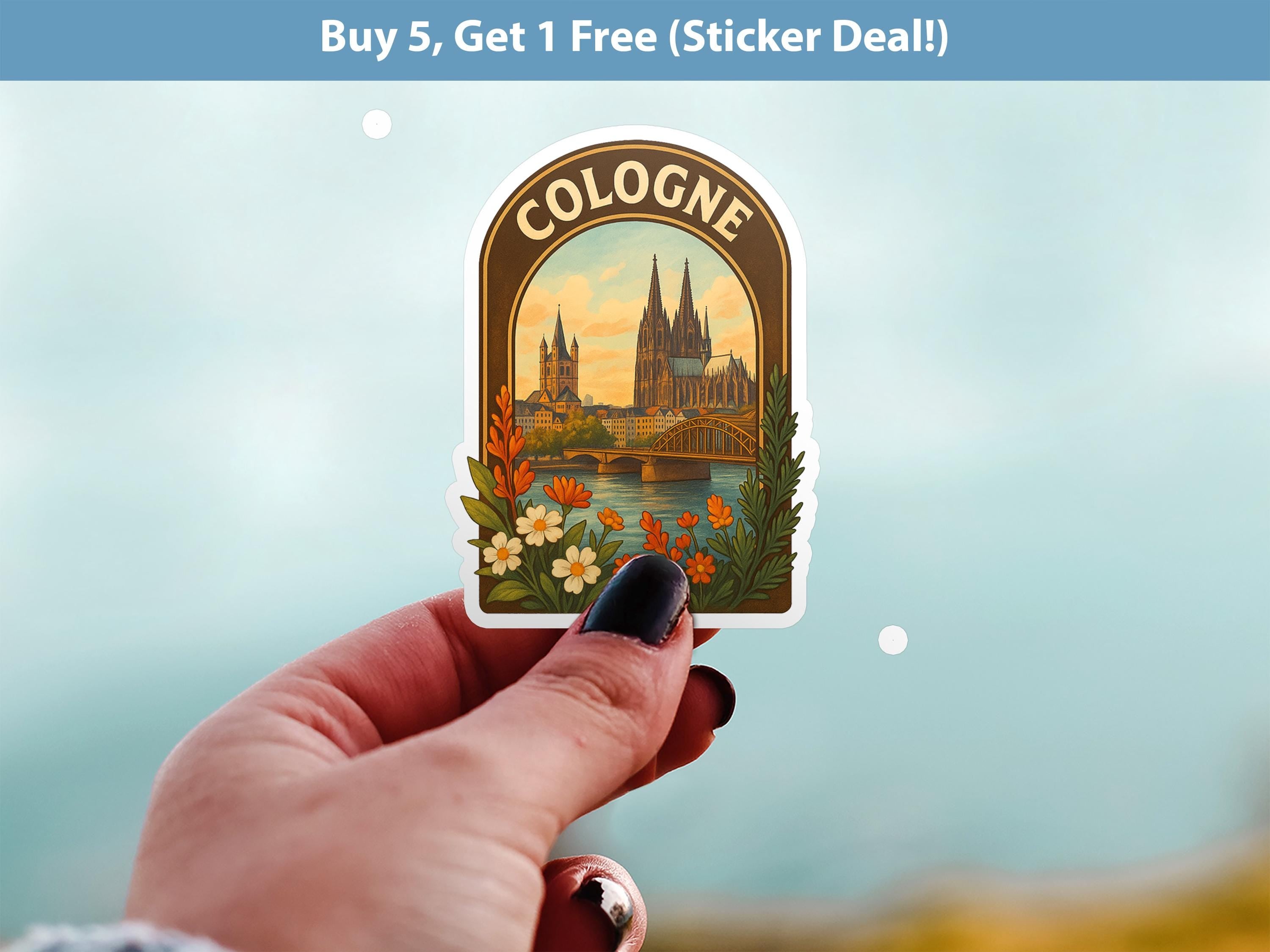 Cologne Germany Sticker, Vintage City Vinyl Decal, Retro Travel Lover Collection, Journal Scrapbook