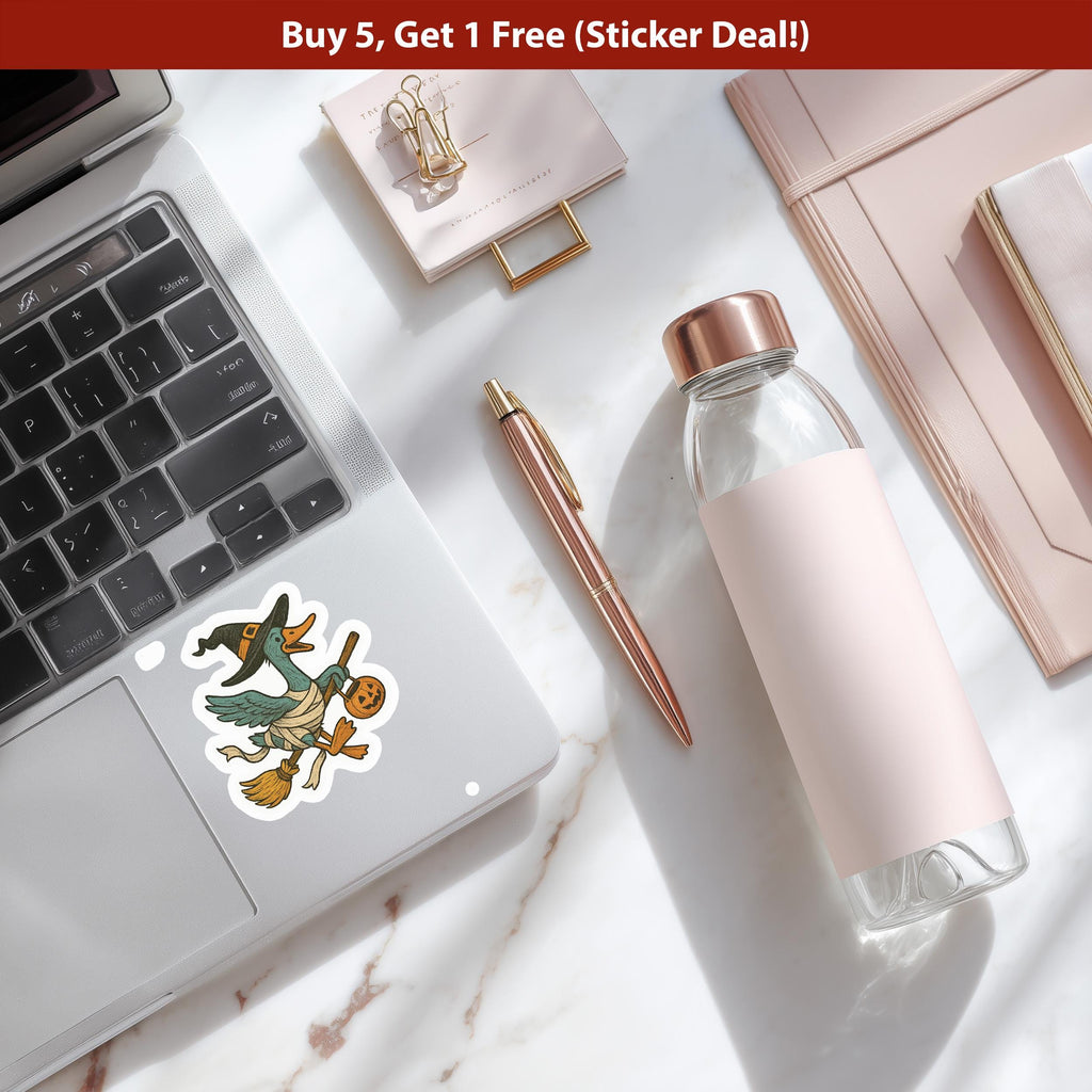 Witch Goose Sticker, Spooky Halloween Waterproof Decal for tumbler, kindle