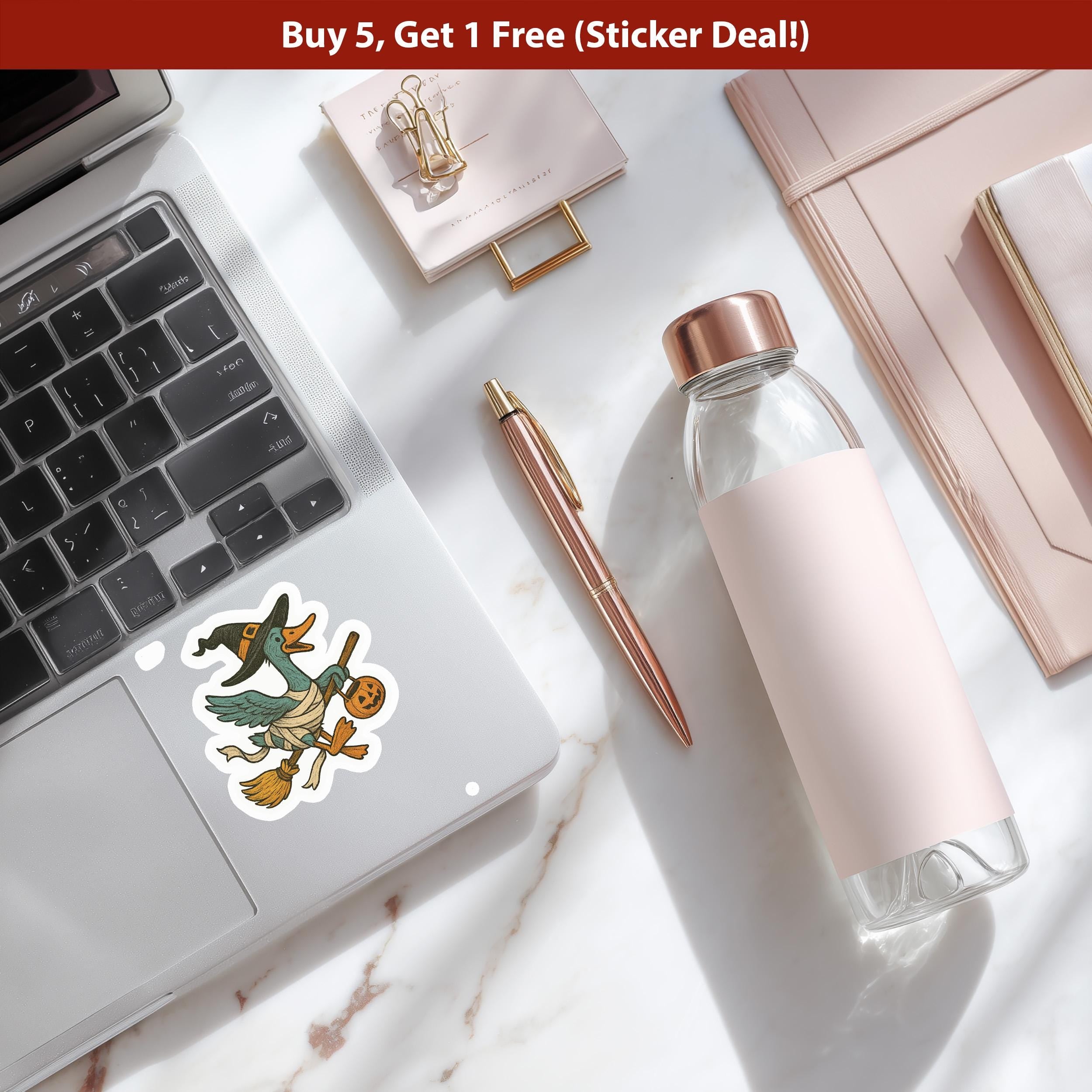 Witch Goose Sticker, Spooky Halloween Waterproof Decal for tumbler, kindle