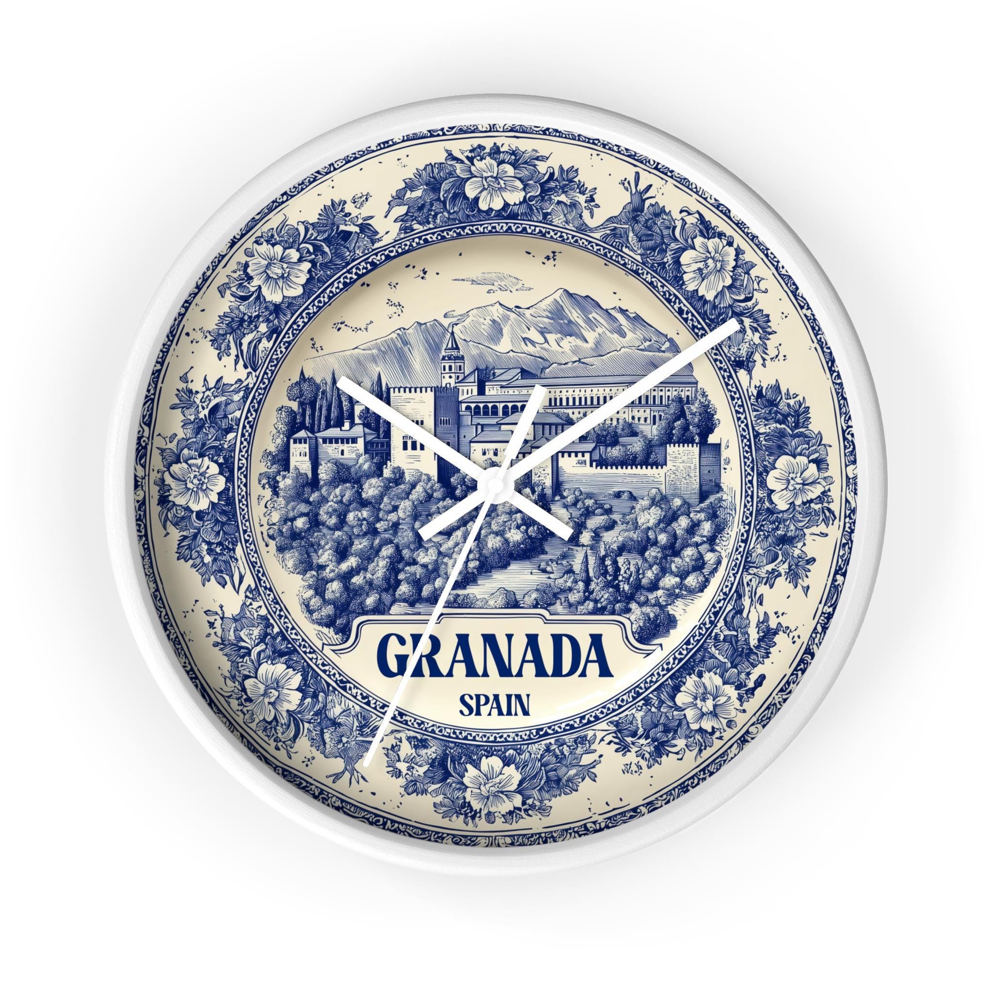 Granada Spain Wall Clock, Delf style Home Decor, Vintage City Travel Keepsake Art