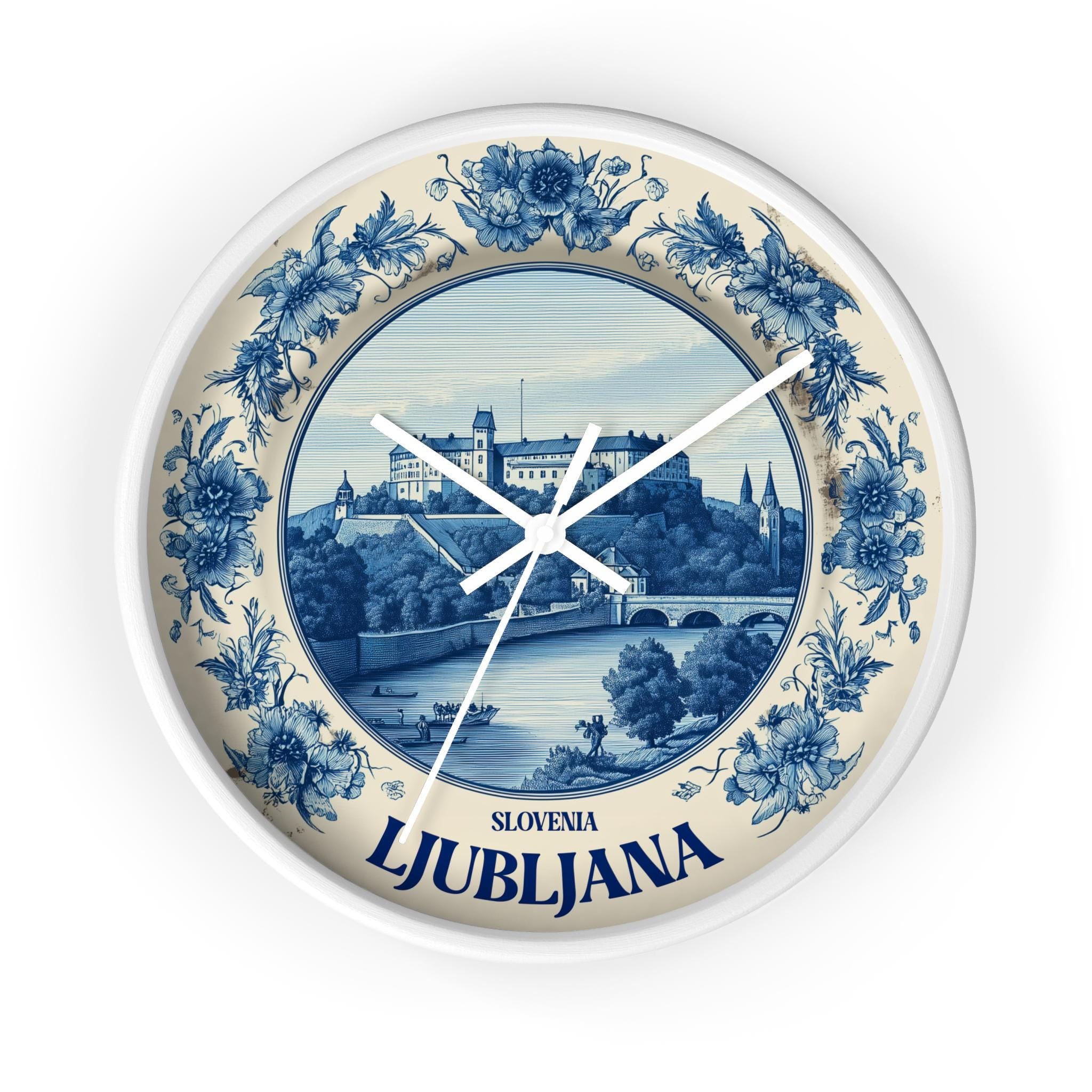 Ljubljana Slovenia Wall Clock, Delf style Home Decor, Vintage City Travel Keepsake Art