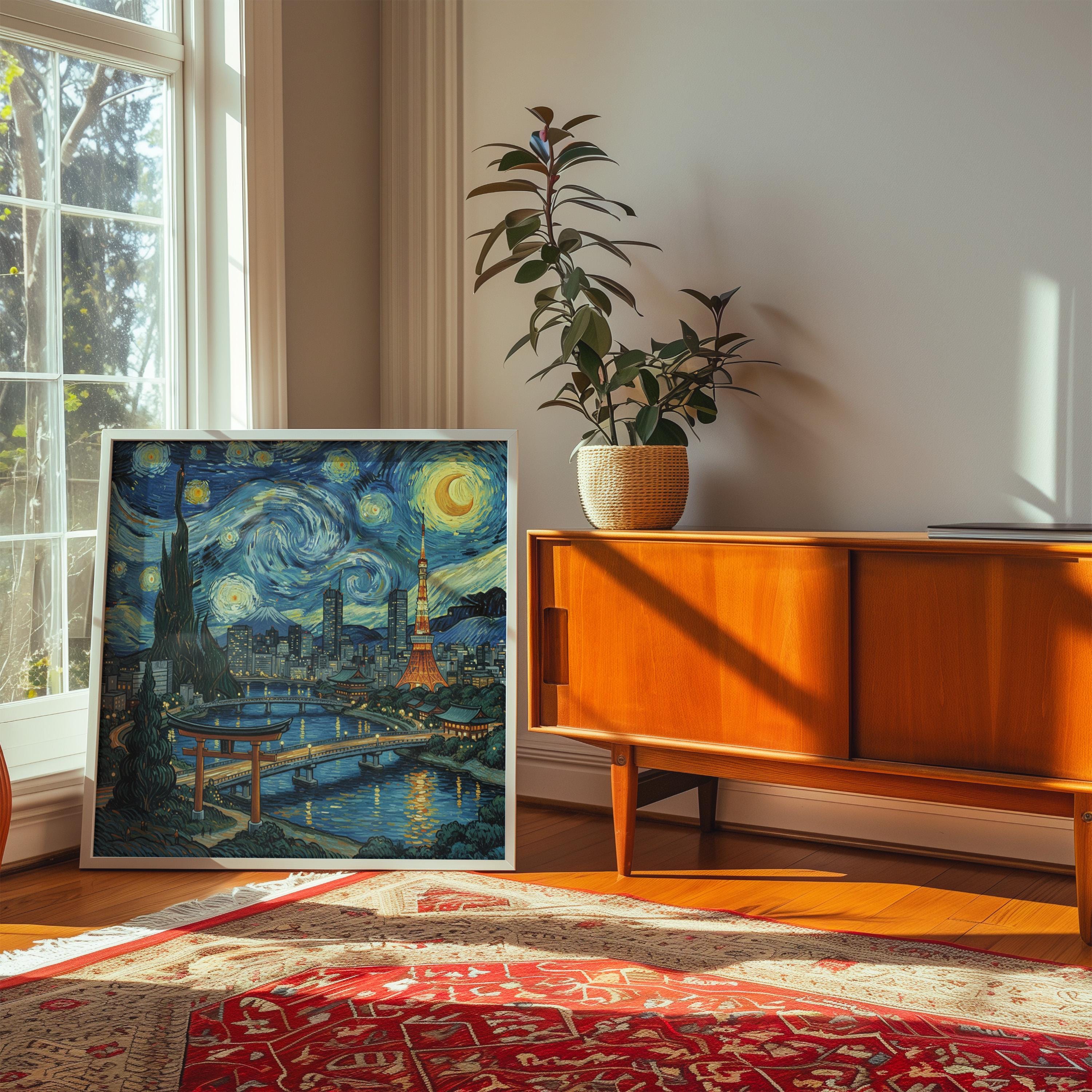 Tokyo Japan Starry Night Wall Art, Print, Japanese Travel Gift Home Decor