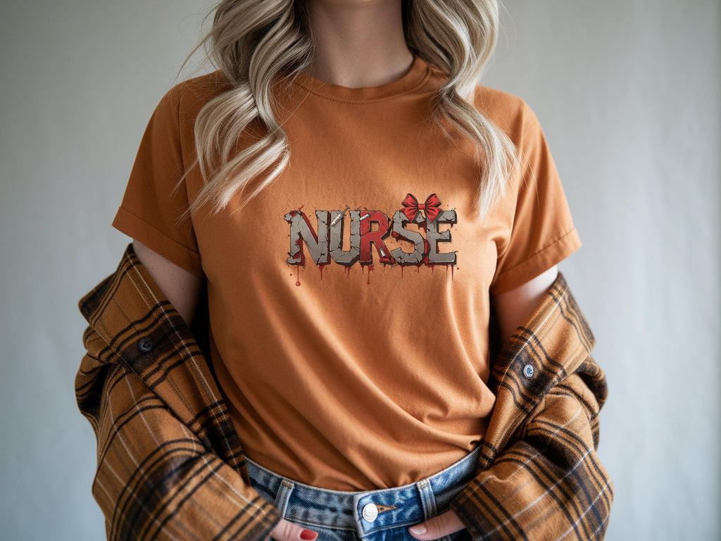 Nurse Halloween Sweatshirt, Creepy Blood Drip NURSE Shirt with Red Bow, Horror Nurse Crewneck, Spooky Fall Pullover, Cute nurse Gift