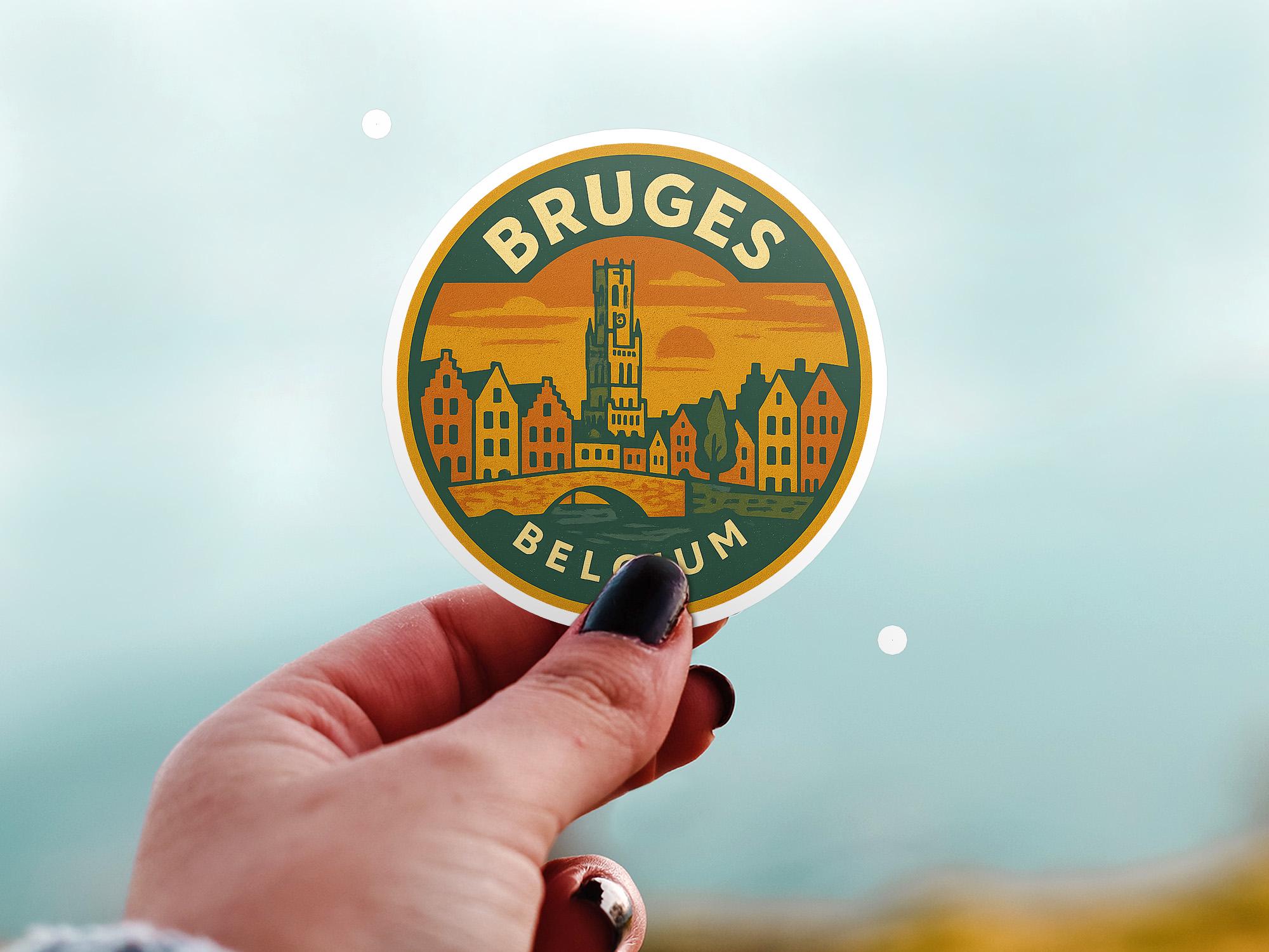 Bruges Belgium Sticker Kiss-Cut Vinyl, Waterproof Decal, Retro Travel Lover Collection