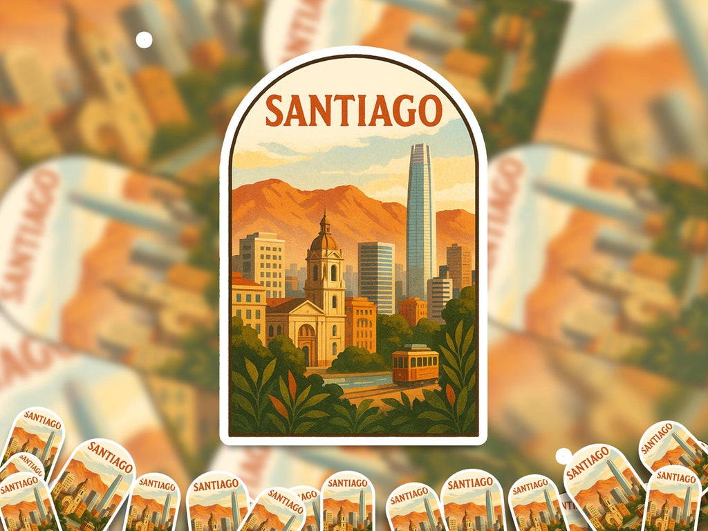 Santiago Sticker Chile, Vintage City Vinyl Decal, Retro Travel Lover Collection, Journal Scrapbook