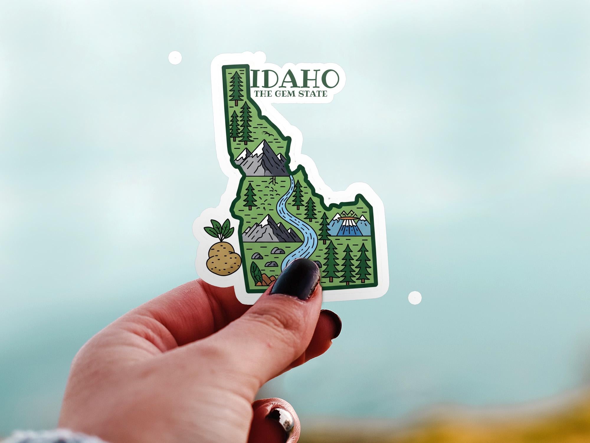 Idaho State Sticker, USA Kiss-Cut Vinyl, Landmark Waterproof Decal, United States Travel Collection